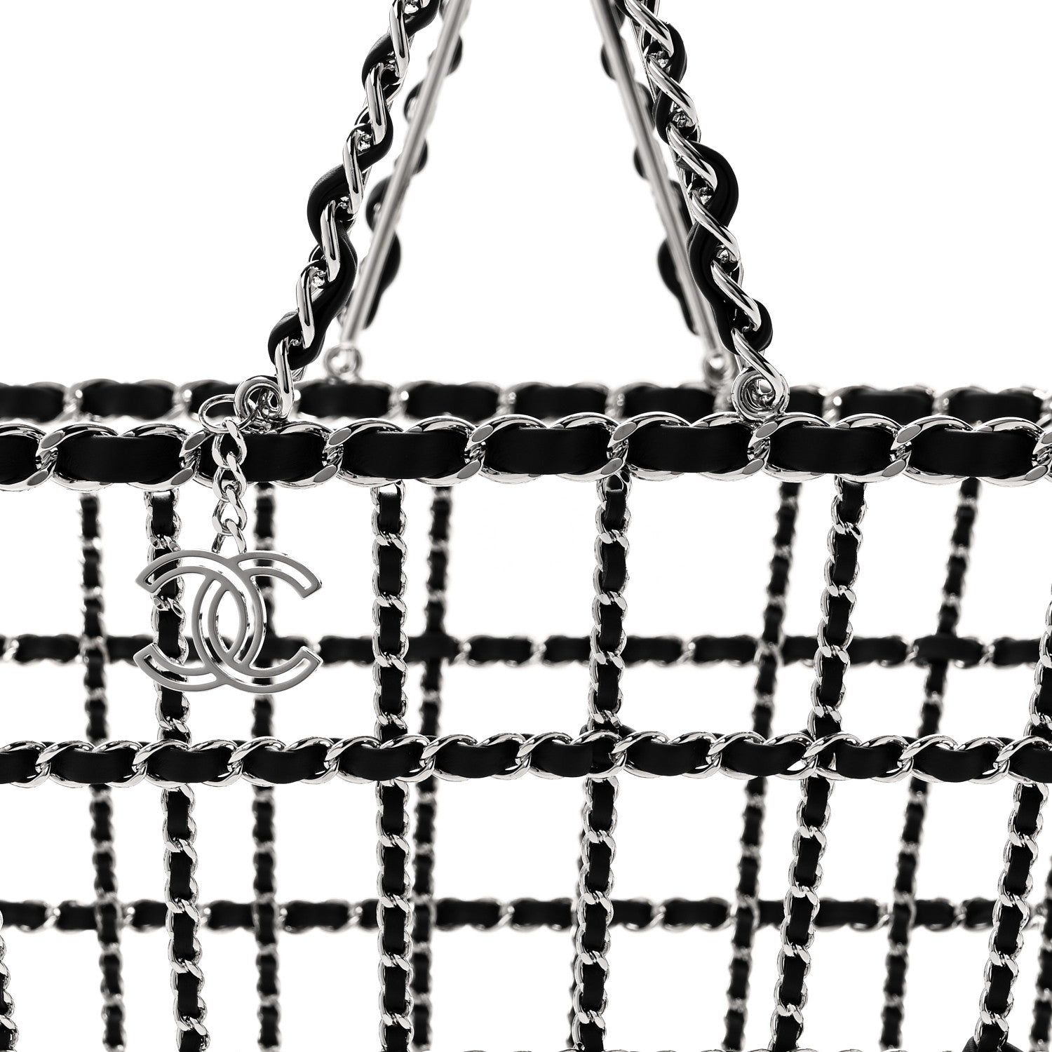 Brass Calfskin Large Grocery By Chanel Shopping Basket Silver
