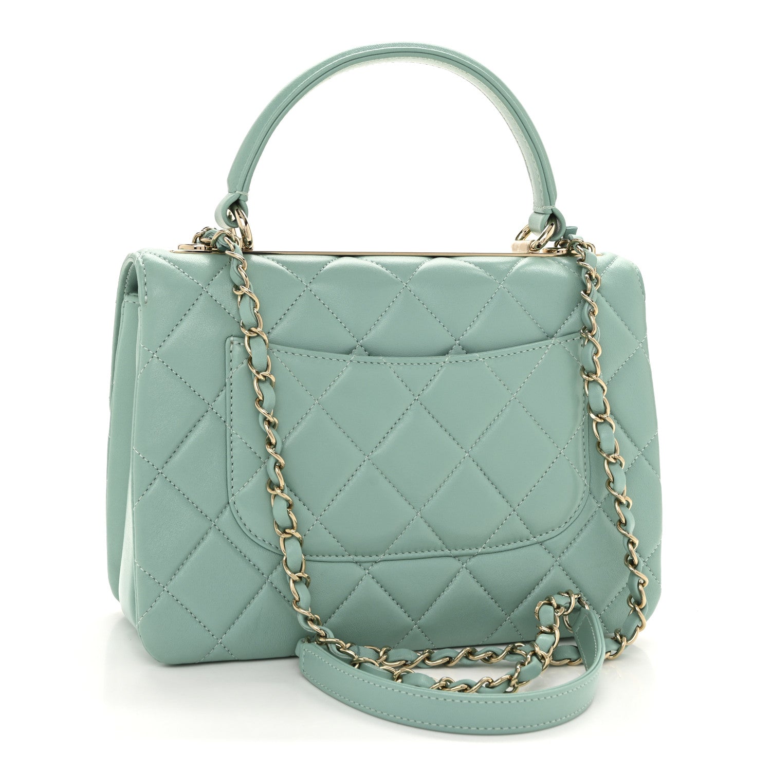 Lambskin Quilted Small Trendy CC Flap Dual Handle Bag Turquoise