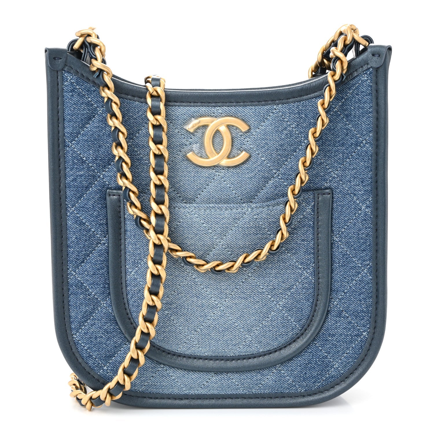 Washed Denim Quilted Small Hobo Blue