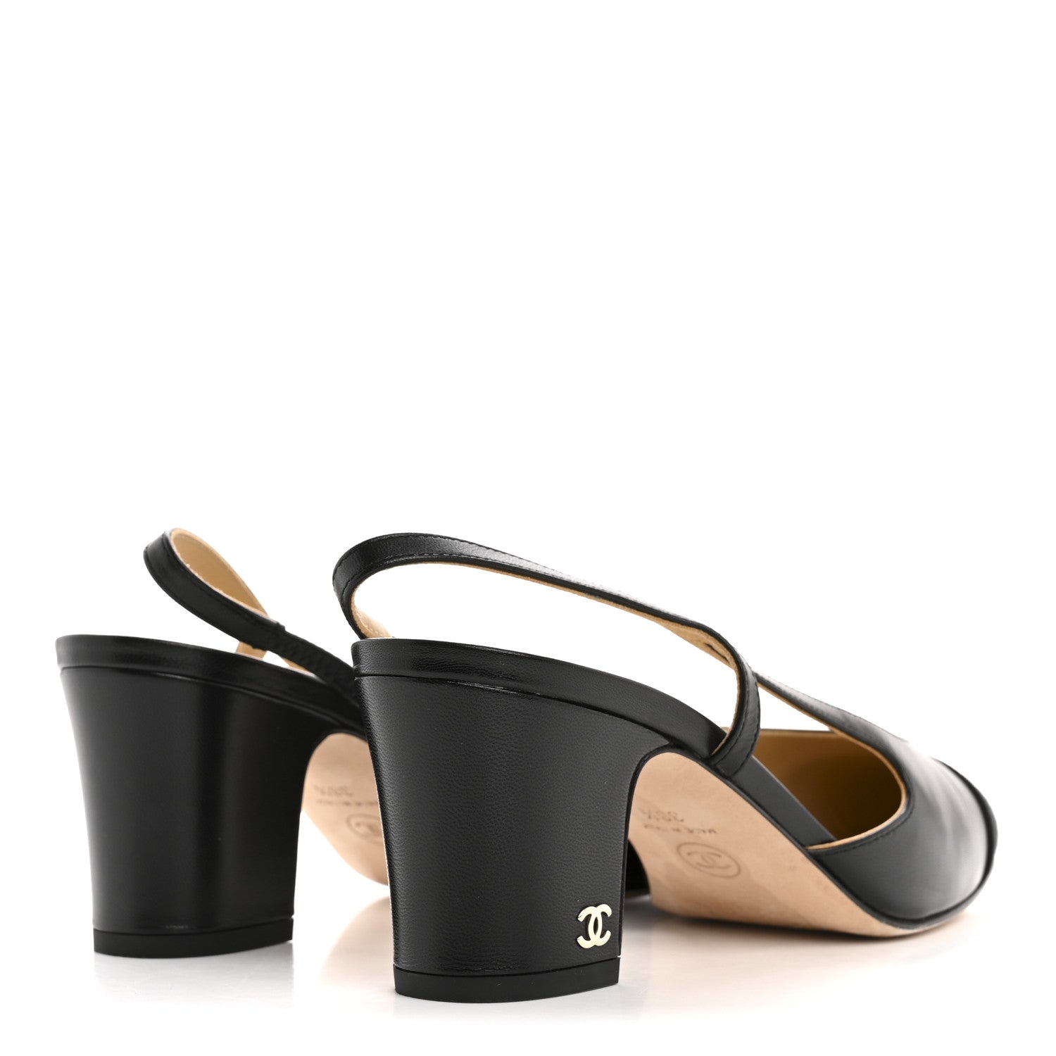 Goatskin Grosgrain Cap Toe CC Slingback Pumps 38.5 Black