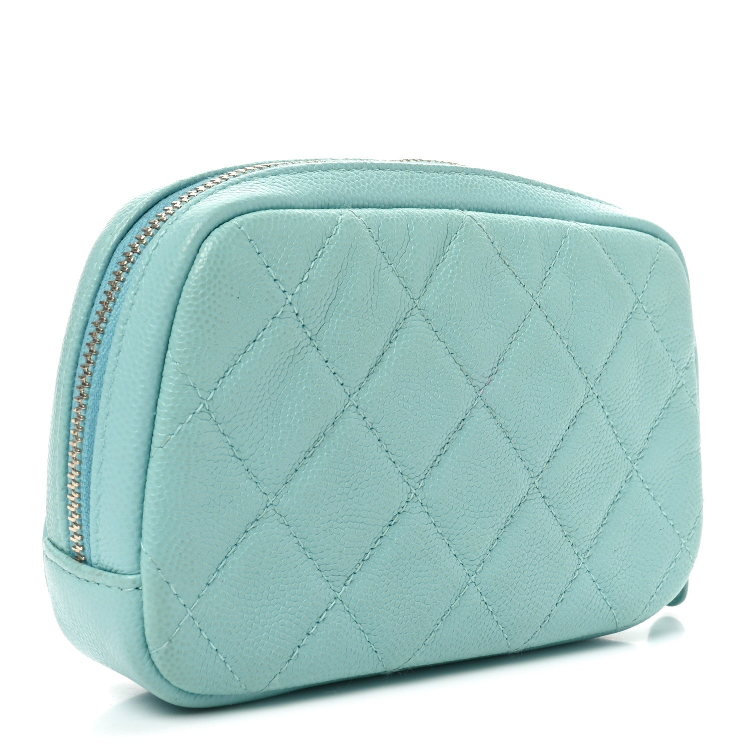Caviar Quilted Small Curvy Pouch Cosmetic Case Light Blue