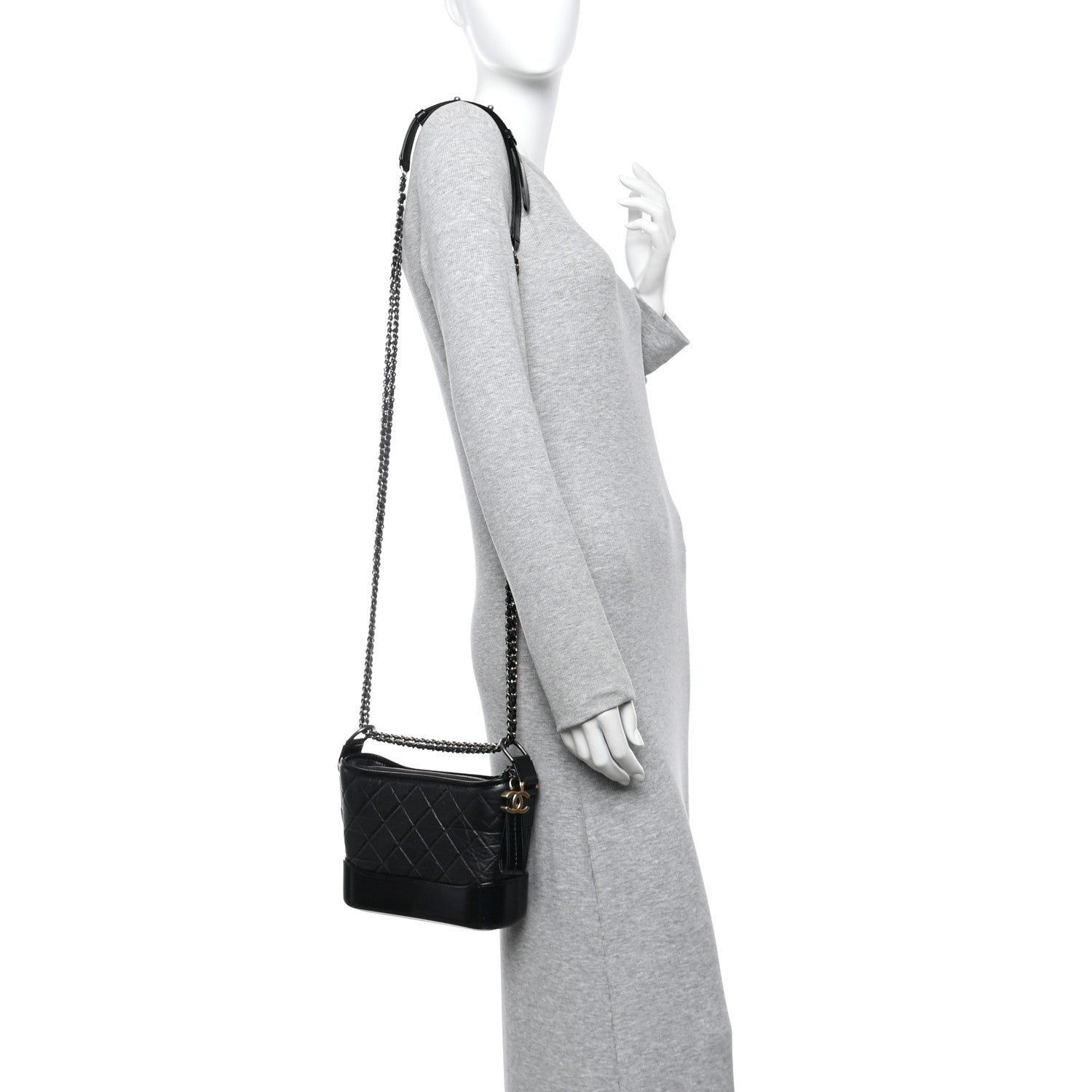 Aged Calfskin Quilted Small Gabrielle Hobo Black