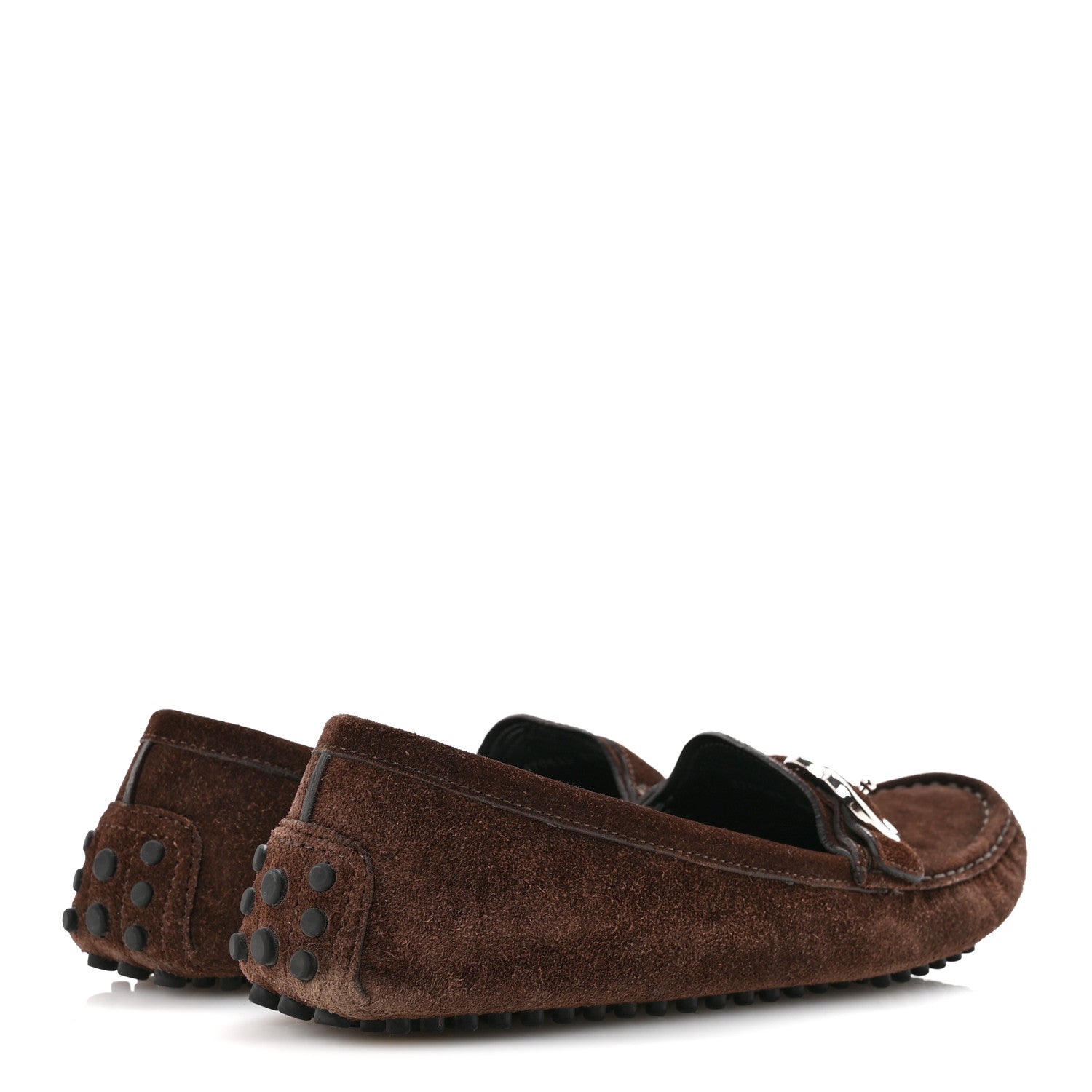 Suede GG Buckle Driver Loafers 38.5 Brown