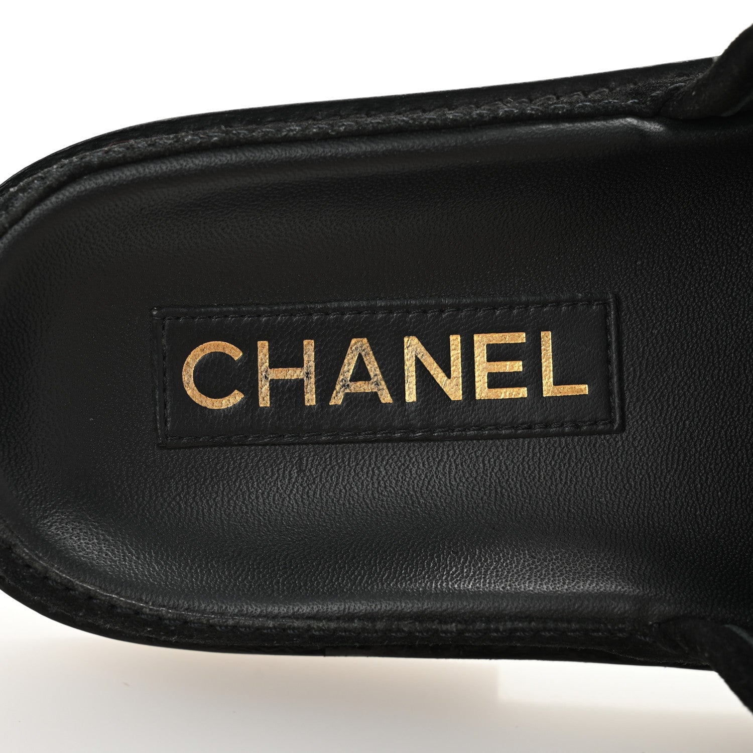 Suede Stitched Resin CC Mules 38.5 Black