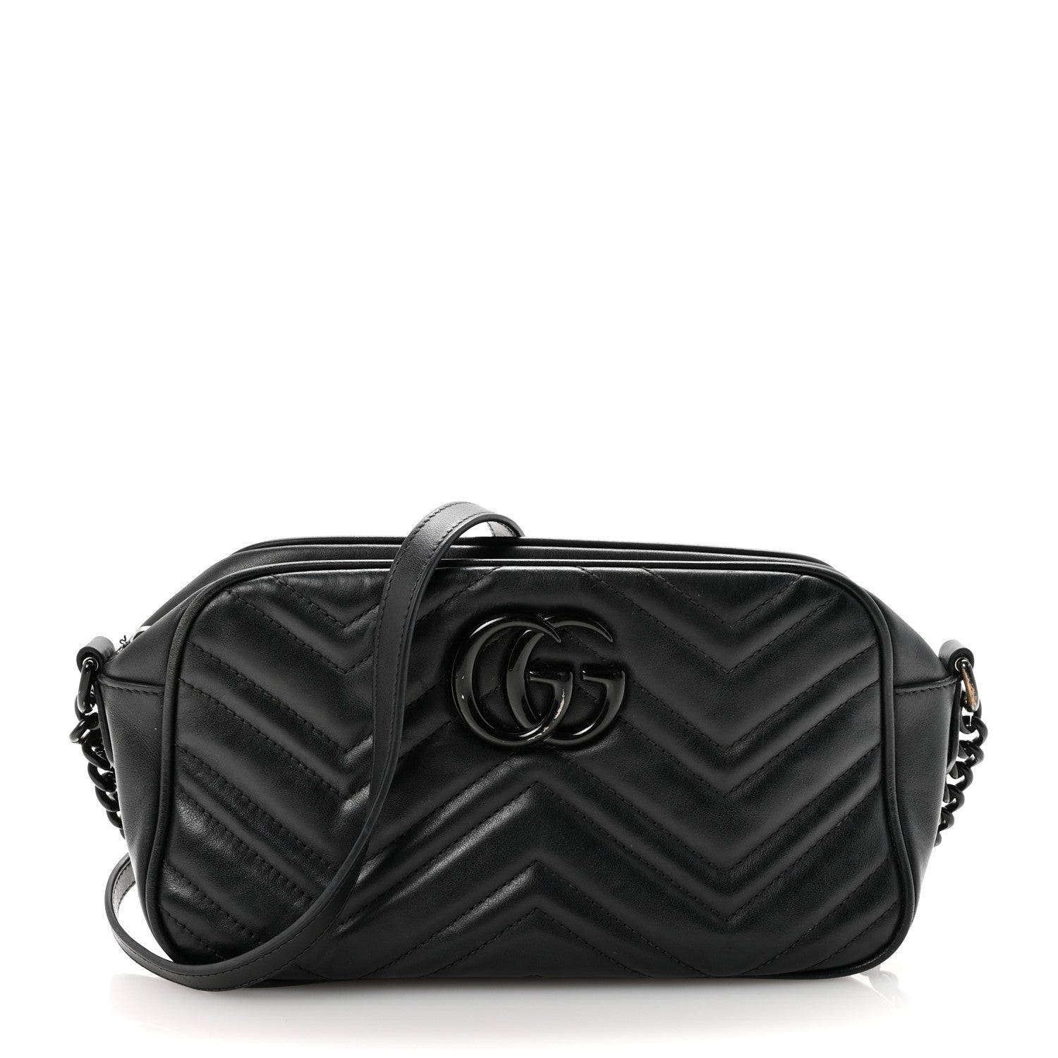 Calfskin Matelasse Monochrome Small GG Marmont Chain Shoulder Bag Black