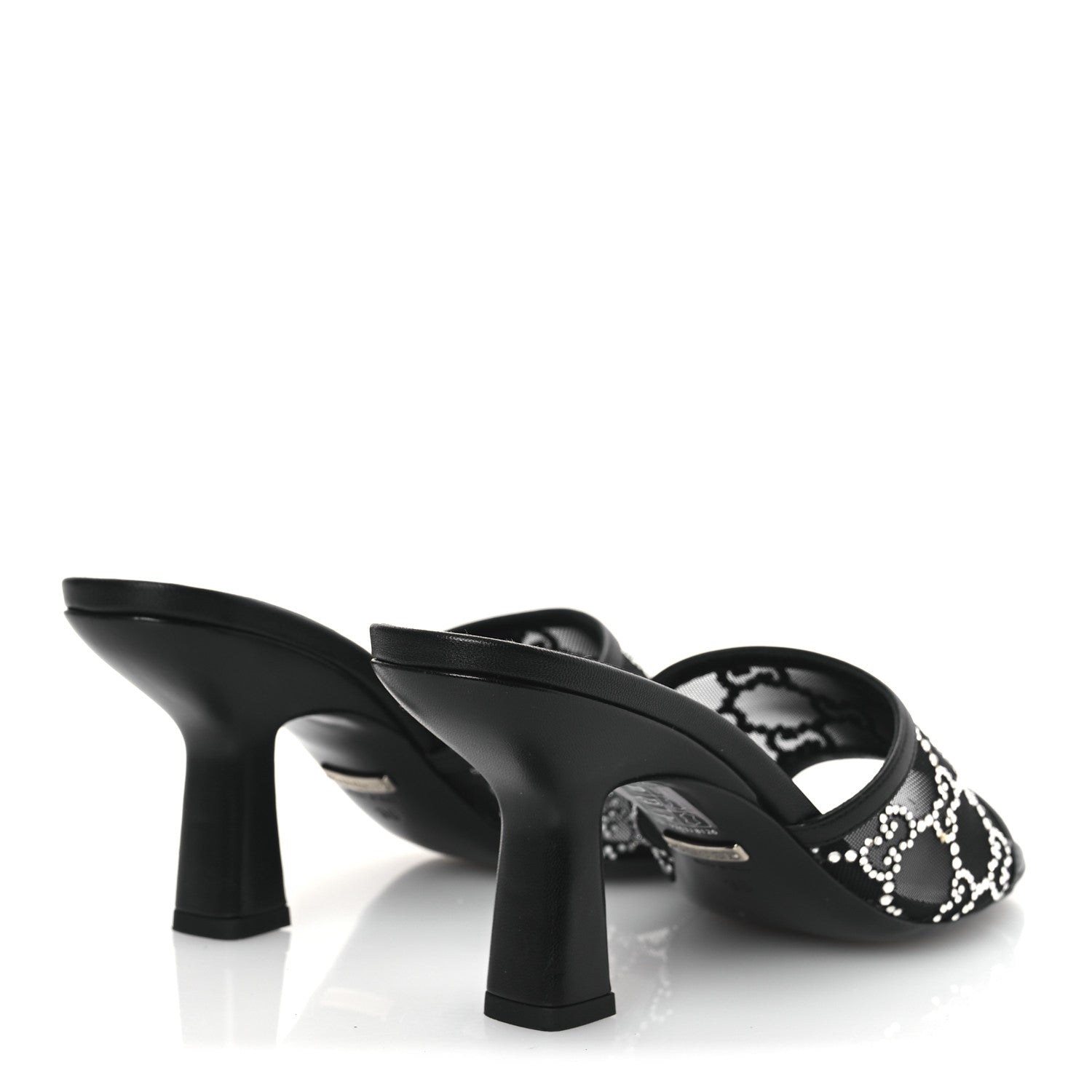 Tela Retino Kid Scamosciato Crystal GG Monogram Square Demi Mule Sandals 36 Black