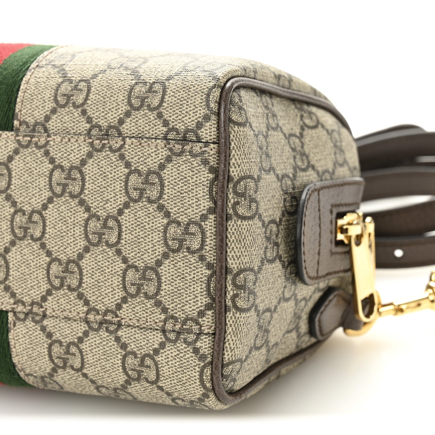 GG Supreme Monogram Textured Dollar Calfskin Web Mini Ophidia Top Handle Bag Beige Ebony New Acero