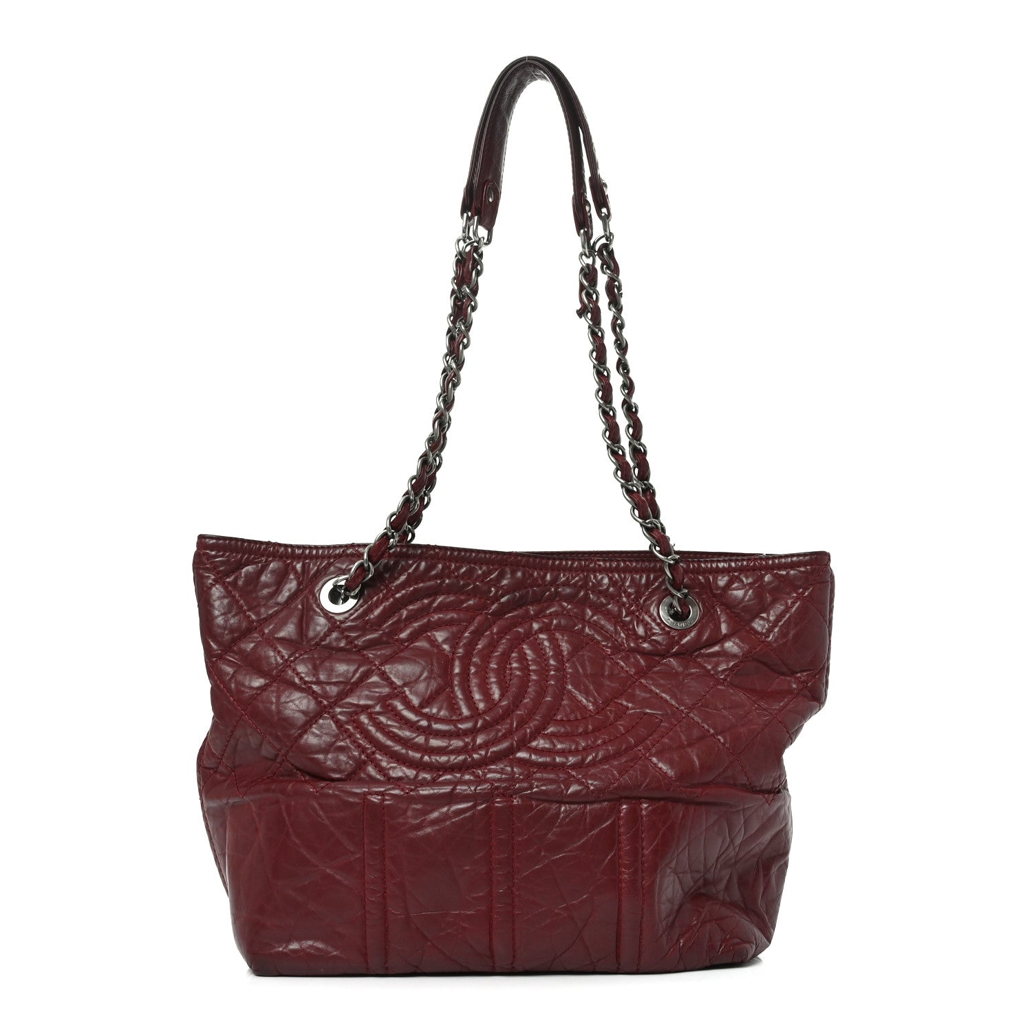 Aged Calfskin Small Shopping In Moscow Tote Burgundy