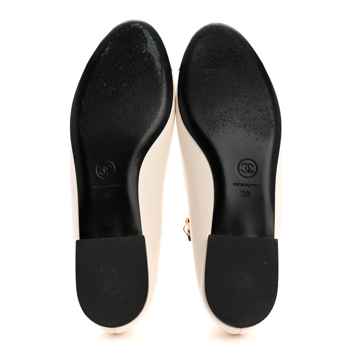 Shiny Lambskin Pearl Cap Toe Ankle Chain Ballerina Flats 38 White Black