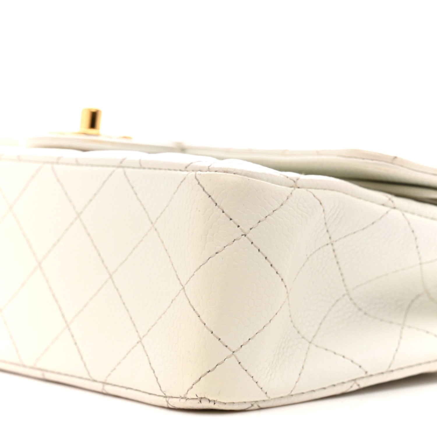 Caviar Quilted Medium Double Flap White