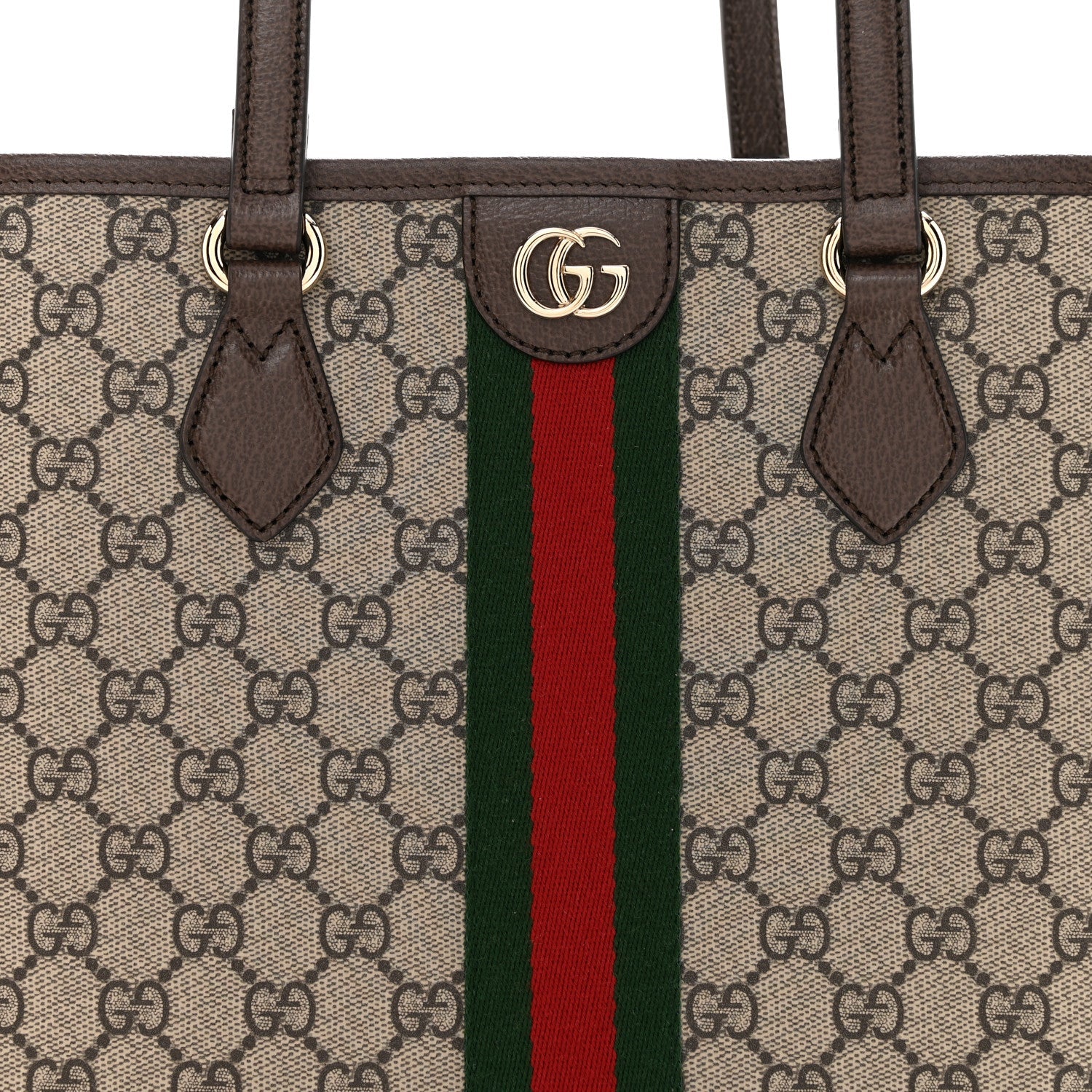 GG Supreme Monogram Textured Calfskin Web Small Ophidia Shoulder Tote Bag Beige Ebony New Acero