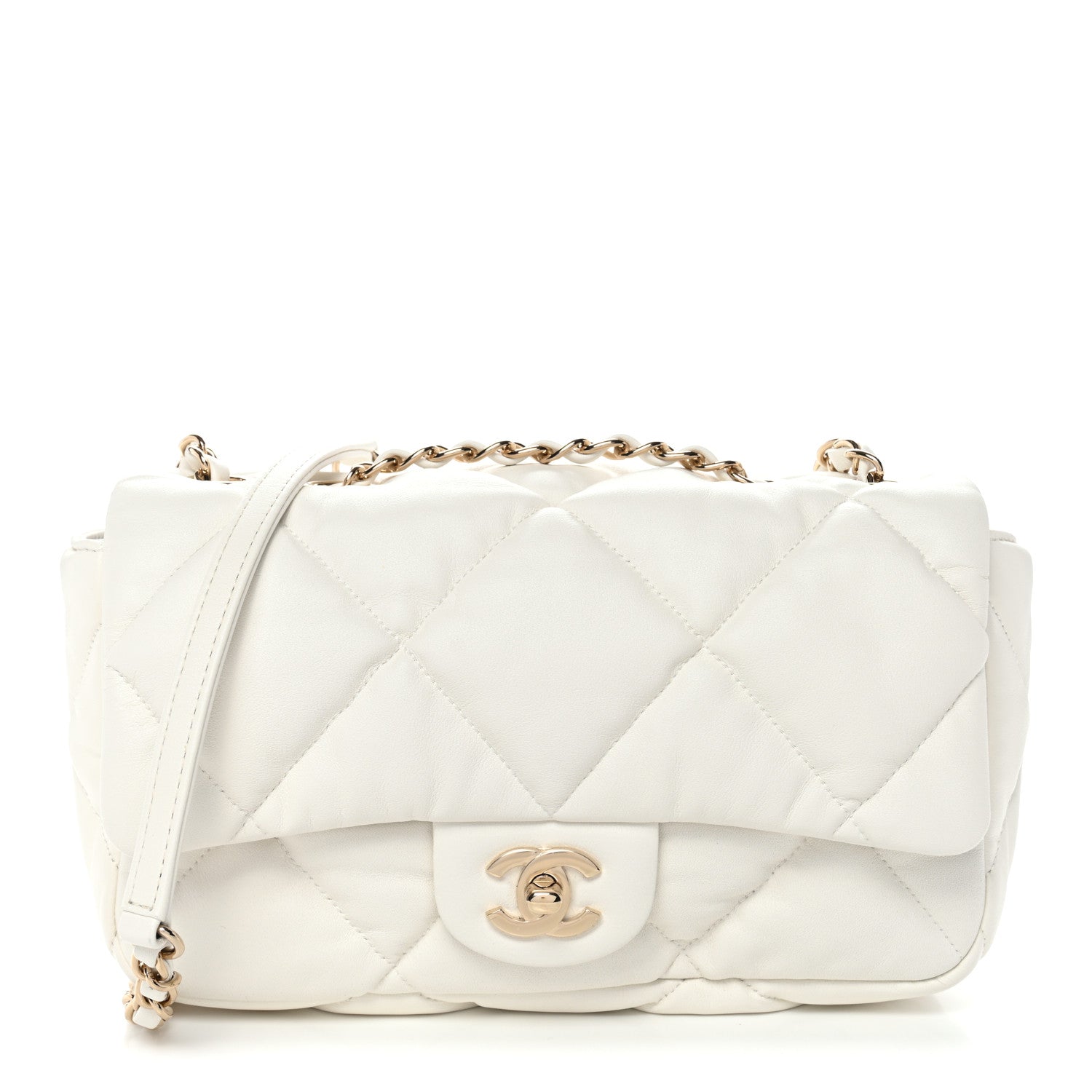 Calfskin Quilted Medium Bubbly Flap White
