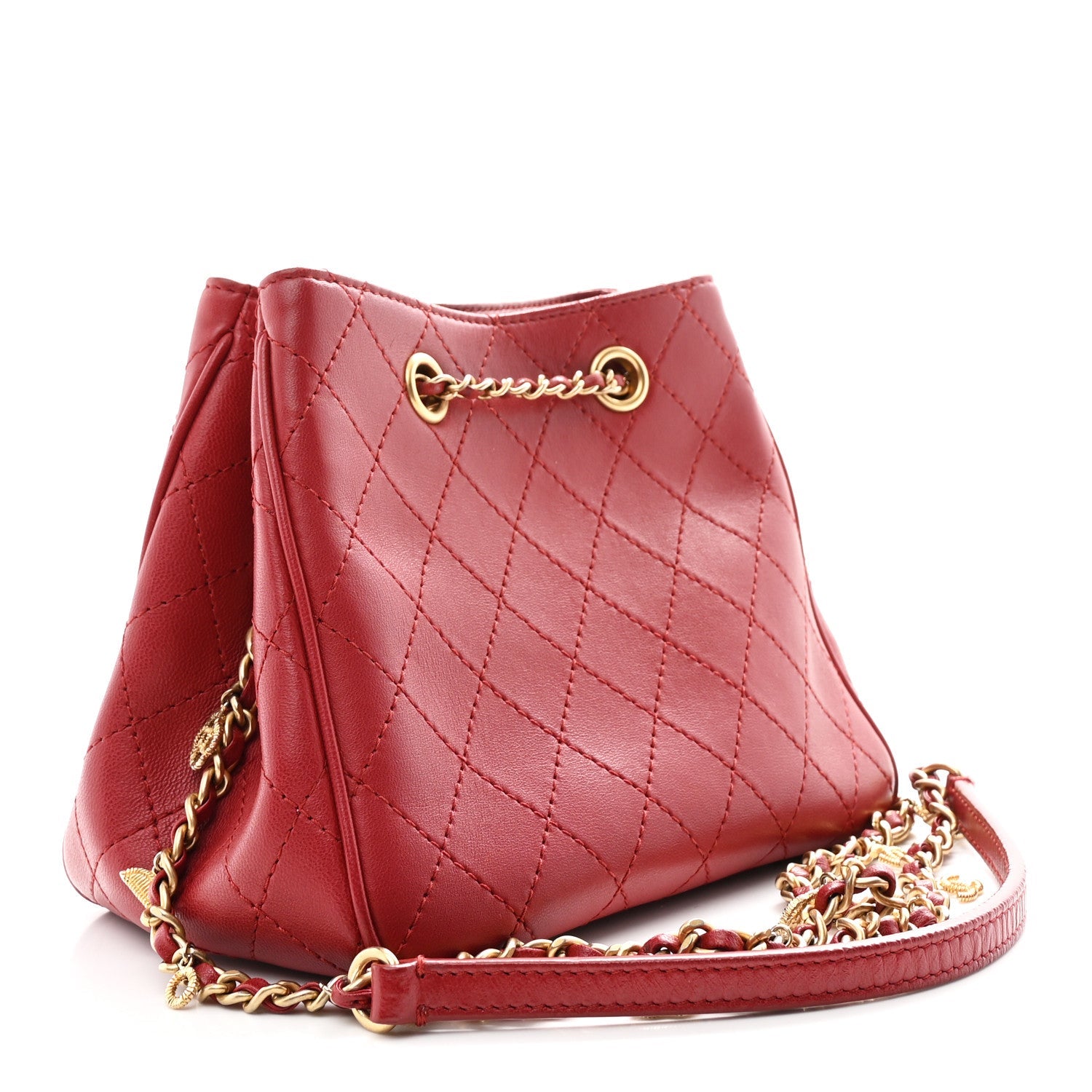 Calfskin Stitched Small Egyptian Amulet Drawstring Bag Red