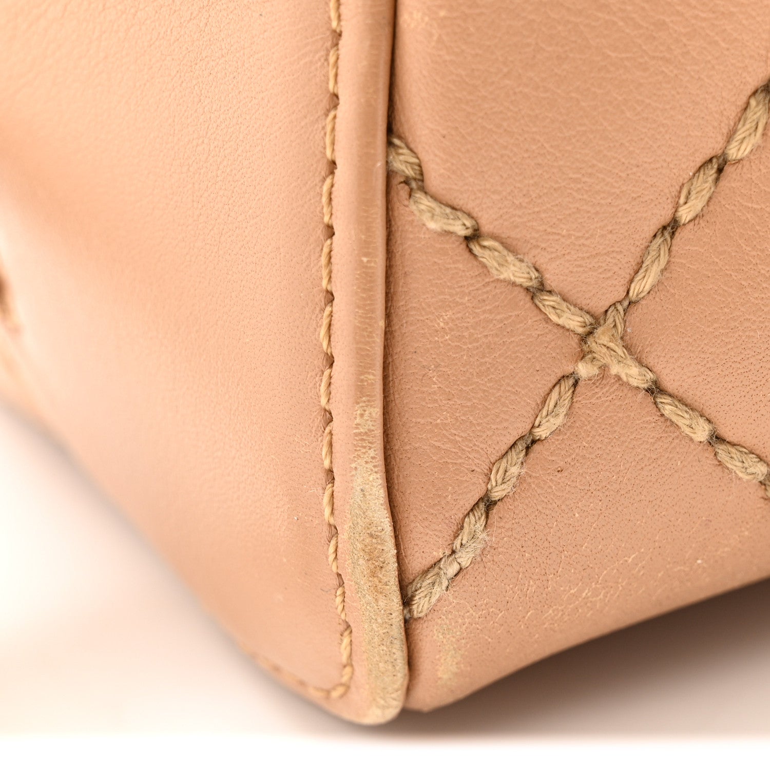 Calfskin Contrast Stitch Surpique Bowler Beige