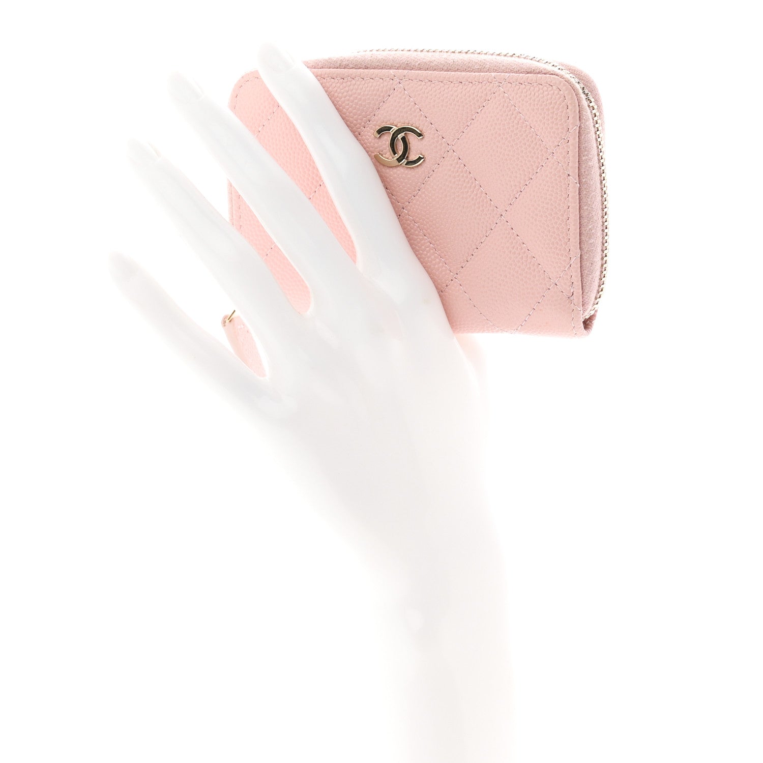 Caviar Quilted Zip Coin Purse Pink