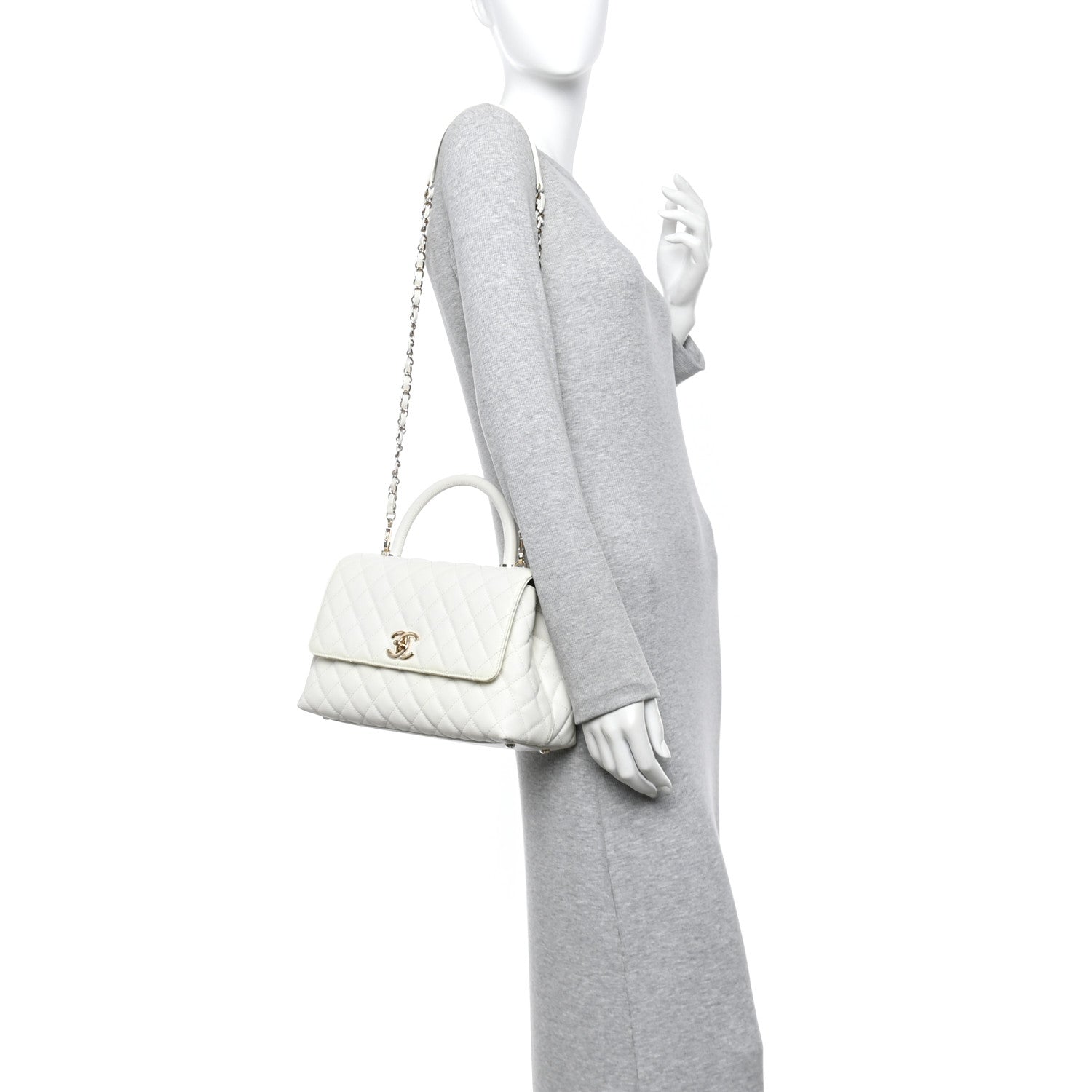 Caviar Quilted Small Coco Handle Flap White