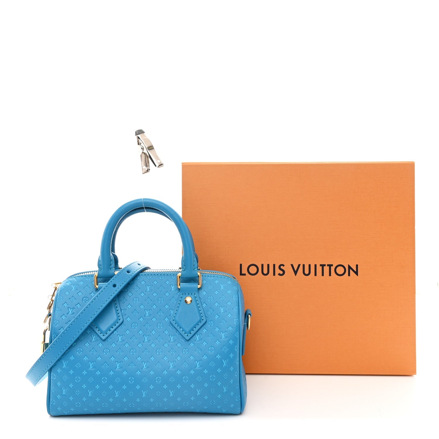 Calfskin Nanogram Embossed Speedy Bandouliere 20 Blue