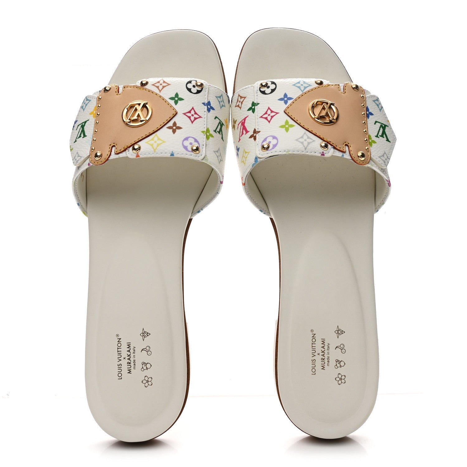 LV X TM Monogram Multicolor Frame Flat Mule Sandals 38 White Multicolor