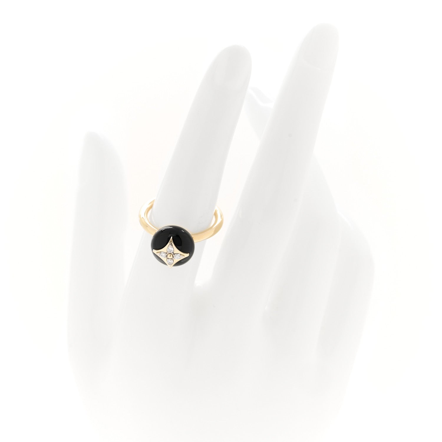 18K Yellow Gold Diamond Black Onyx Idylle Blossom Ring 53 6.5