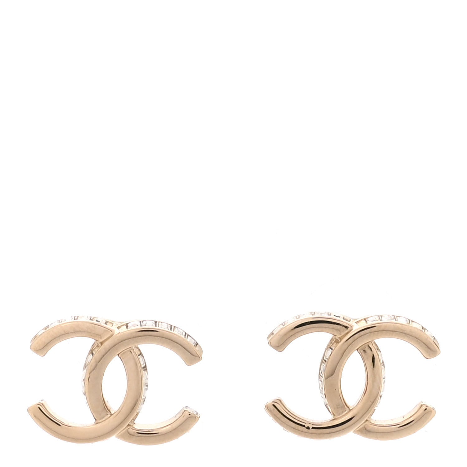 Metal Baguette Crystal CC Earrings Gold