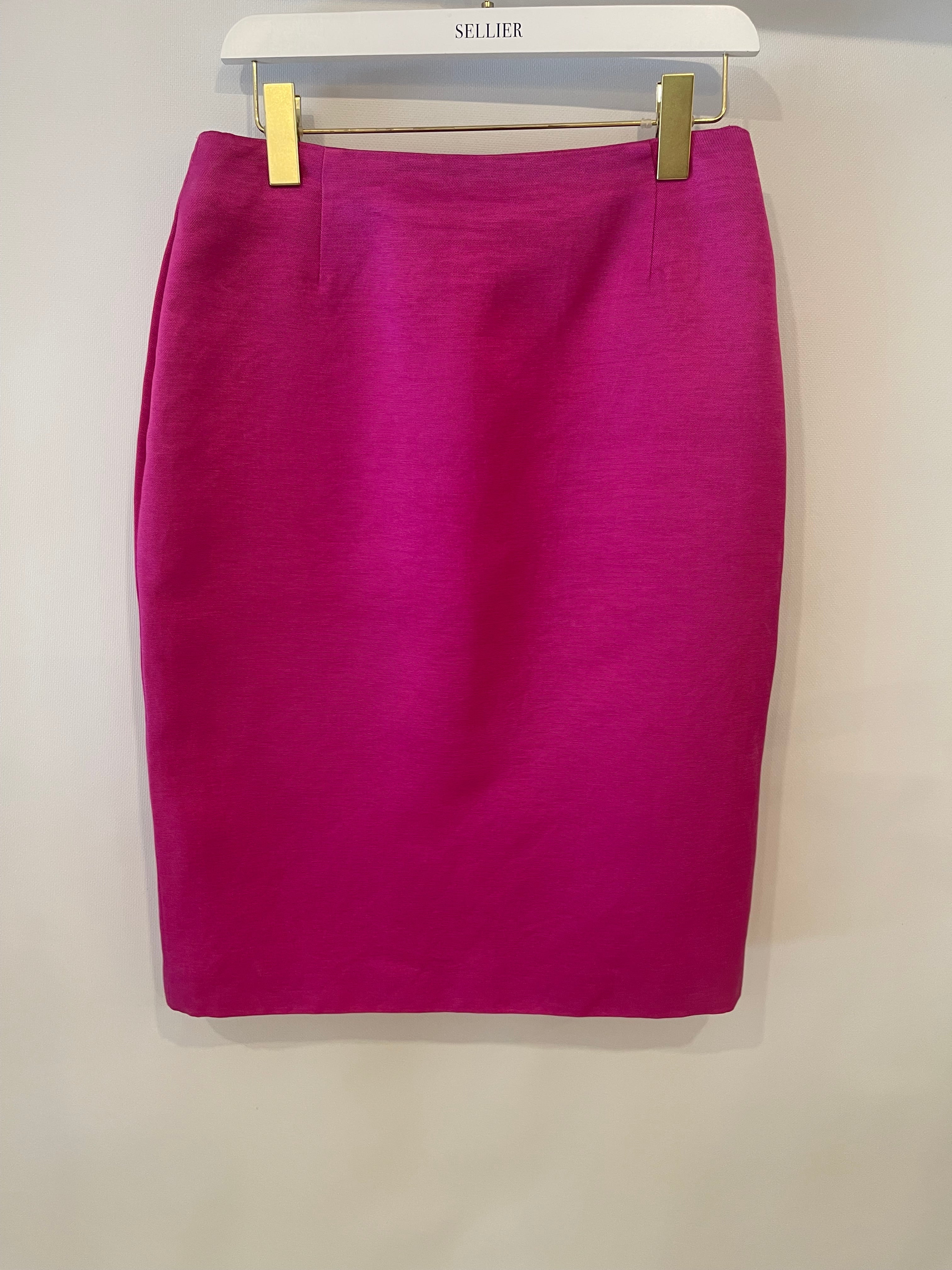 Christian Dior Hot Pink Silk Top and Skirt Set with Crystal Belt Detail Size FR 42 (UK 14)