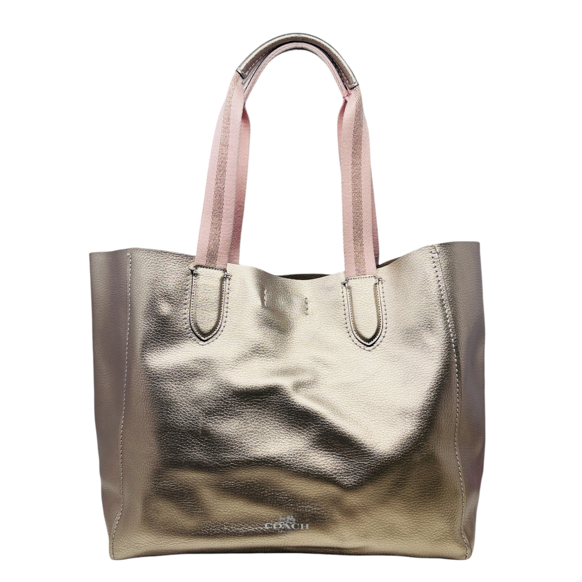 Derby Tote In Rose Gold Pebbled Leather Designer By Coach, Size: Large