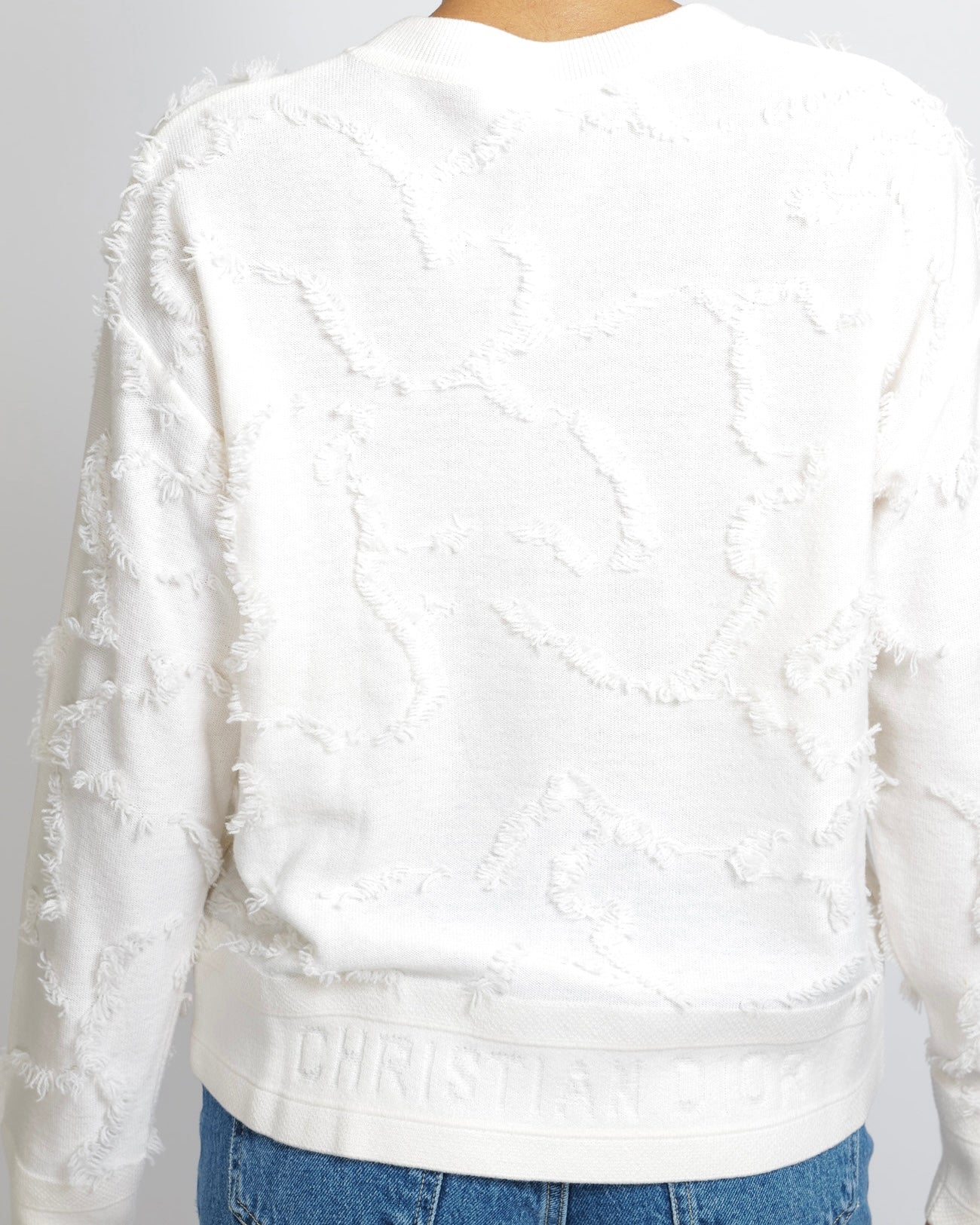 Christian Dior Cream Cashmere Jumper with Back Logo and Frayed Textured Details Size FR 34 (UK 6)