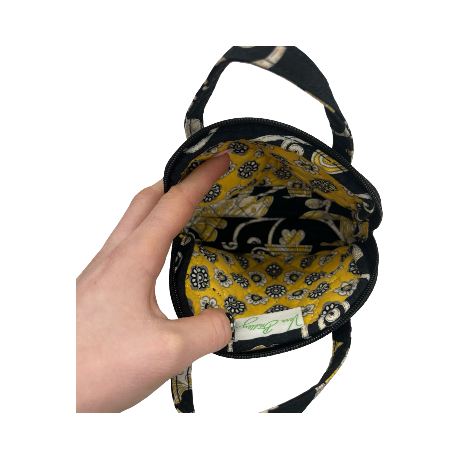 Handbag By Vera Bradley In Black & Yellow, Size:Small