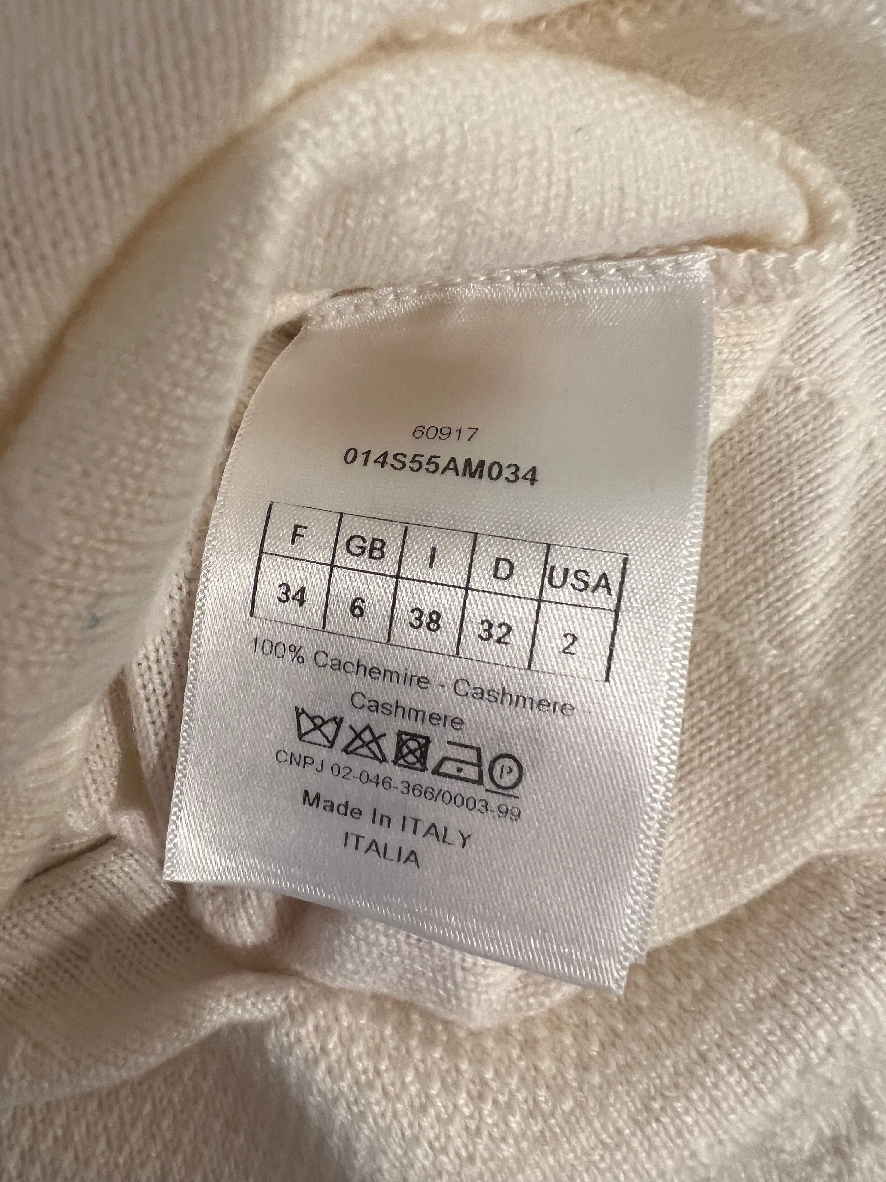 Christian Dior Cream Cashmere Jumper with Back Logo and Frayed Textured Details Size FR 34 (UK 6)