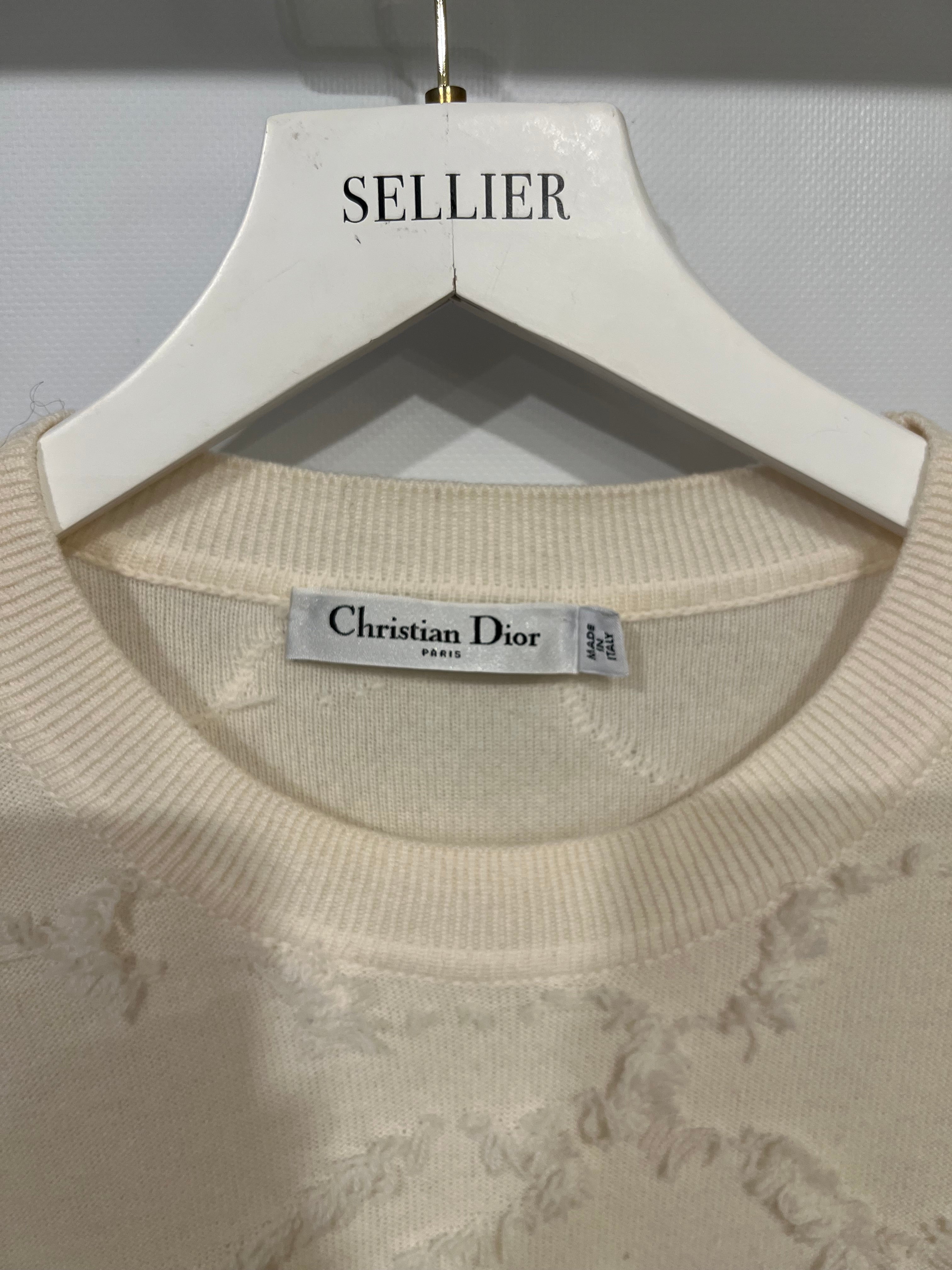Christian Dior Cream Cashmere Jumper with Back Logo and Frayed Textured Details Size FR 34 (UK 6)