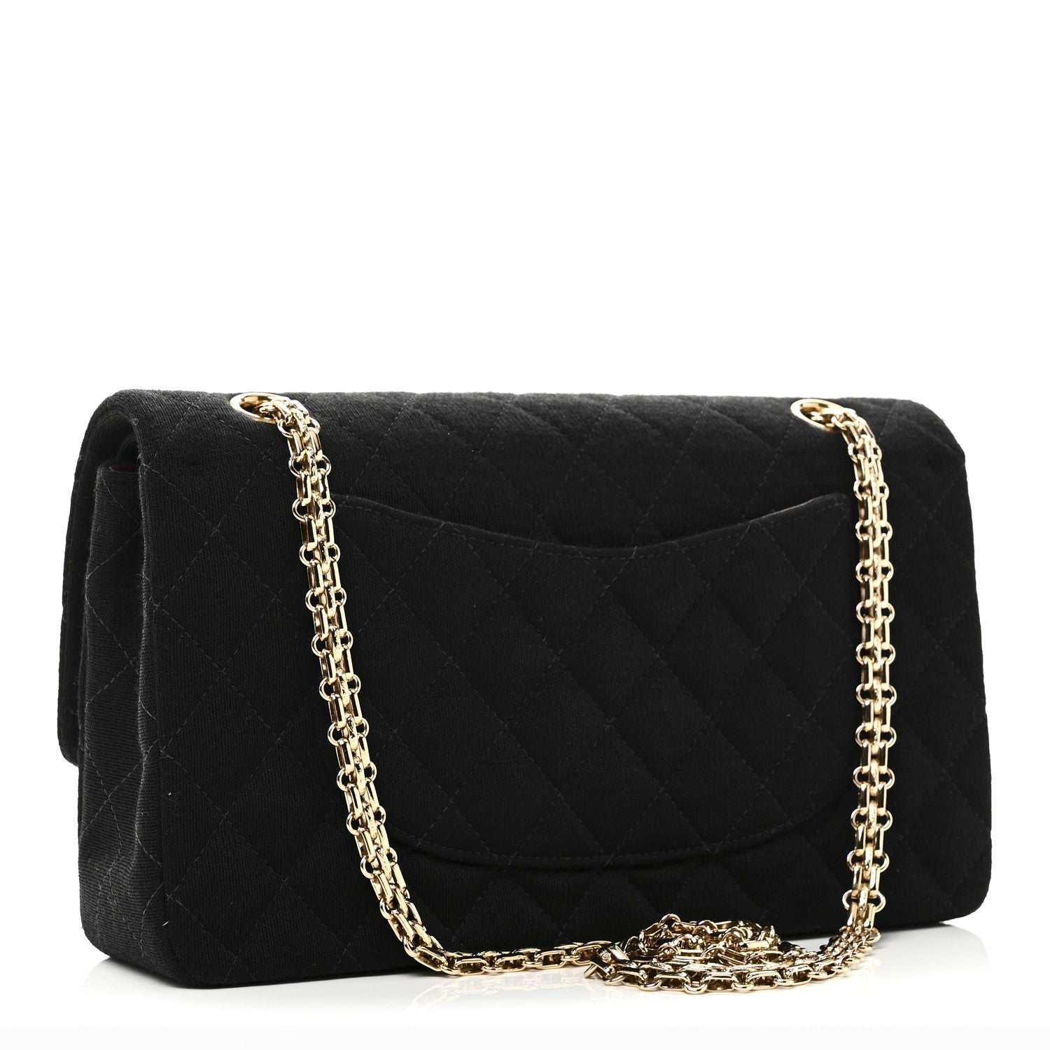 Jersey Quilted Medium Bijoux Chain Double Flap Black