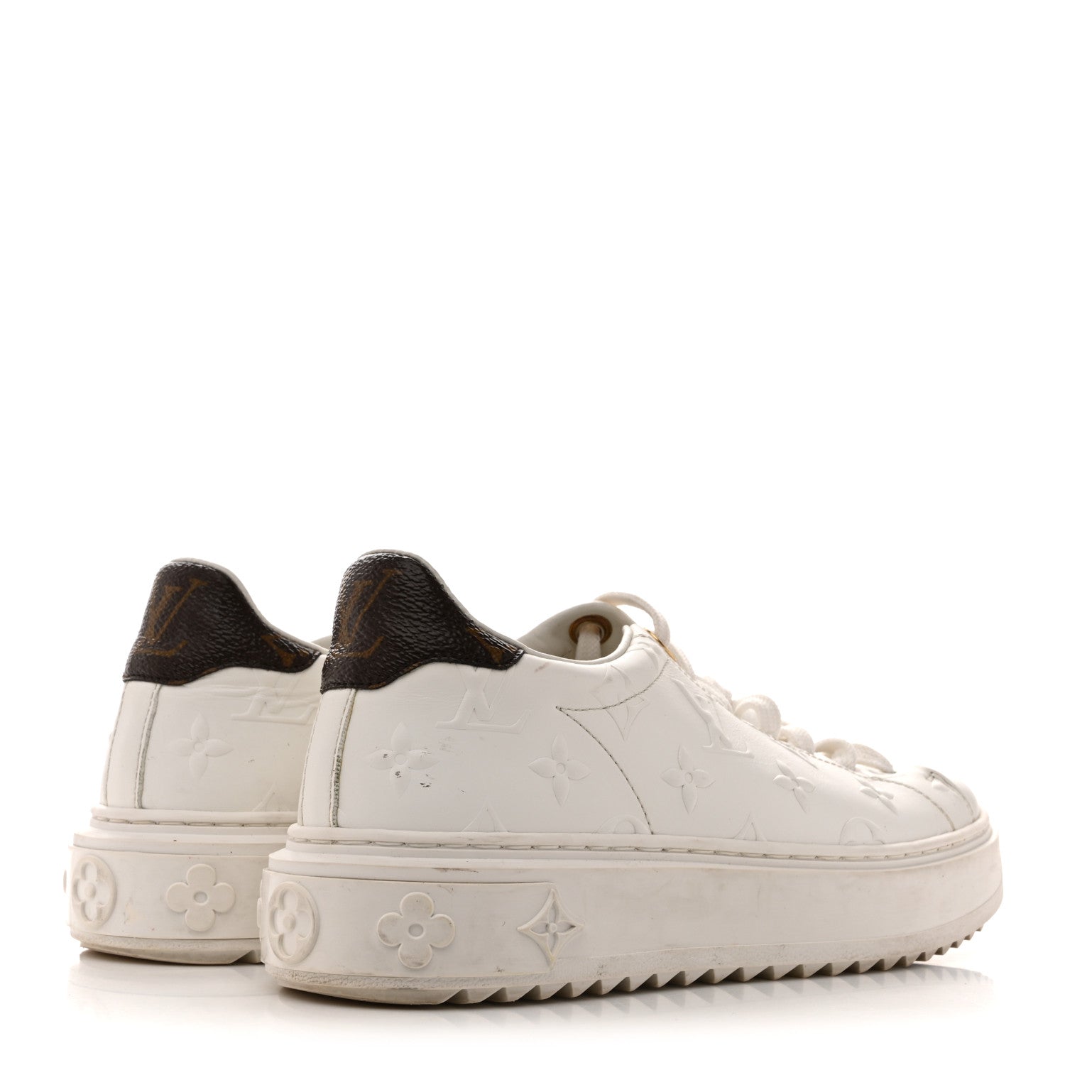 Lambskin Embossed Monogram Time Out Sneakers 35  White