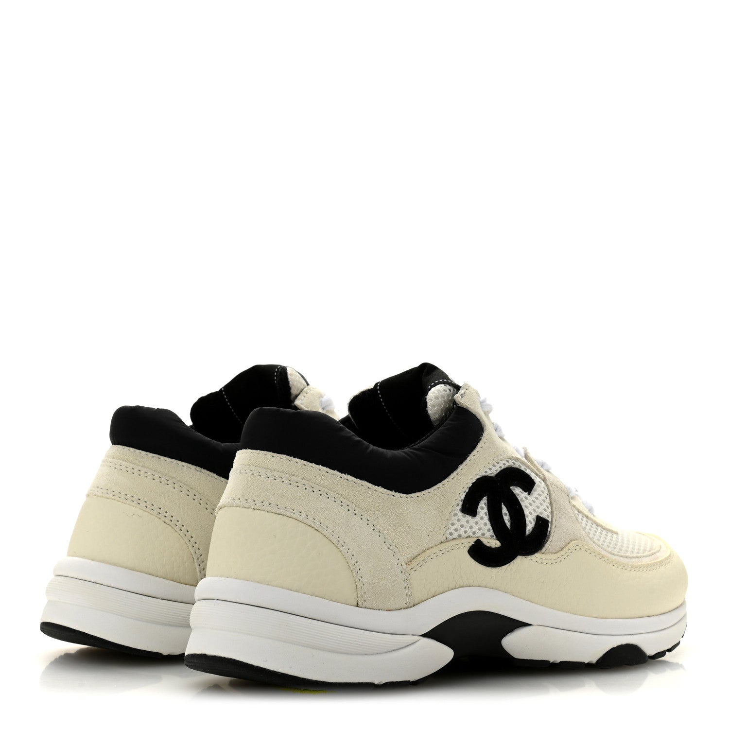 Mesh Suede Calfskin Grained Calfskin Womens CC Sneakers 38.5 White Black