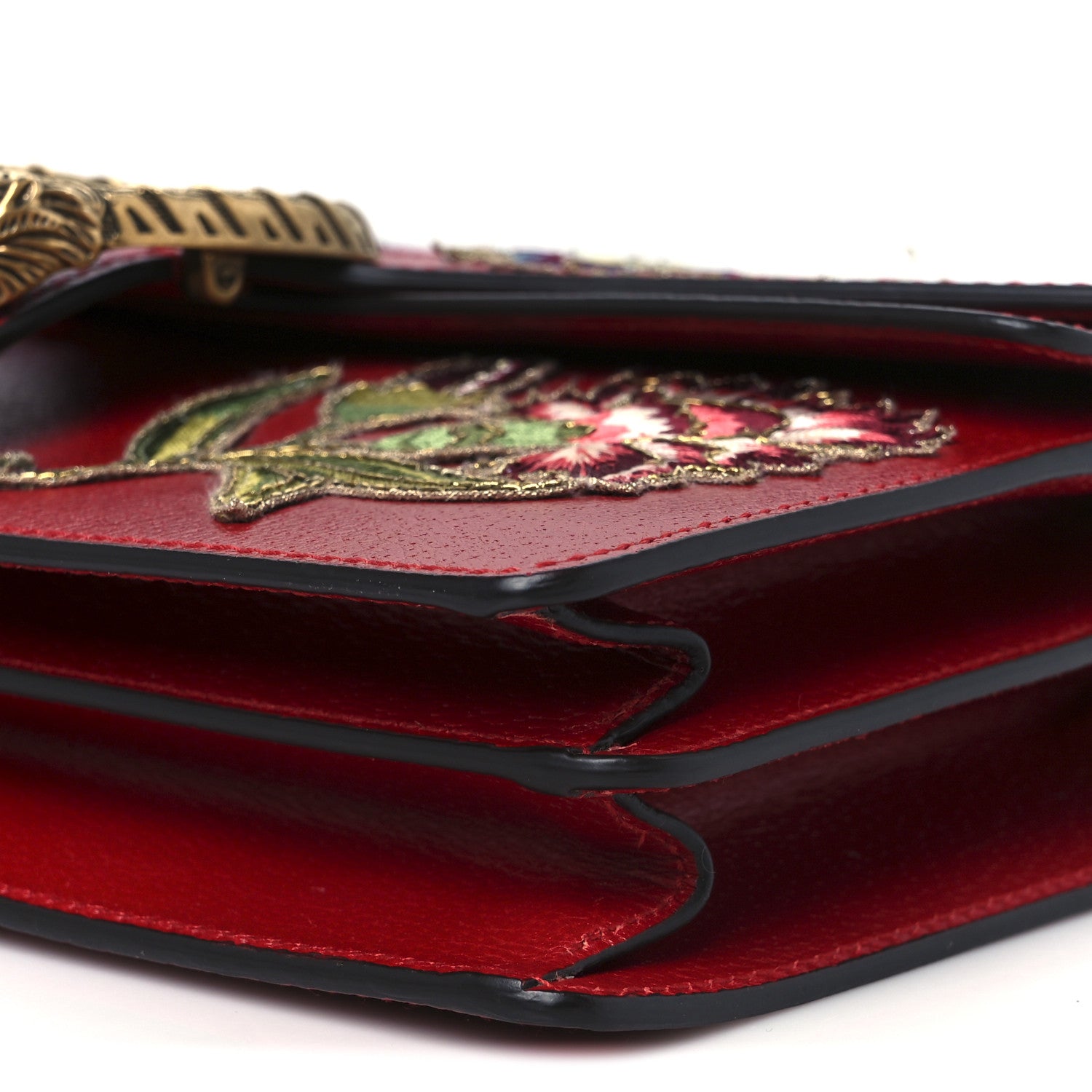 Calfskin Web Floral Embroidered Small Dionysus Shoulder Bag Hibiscus Red