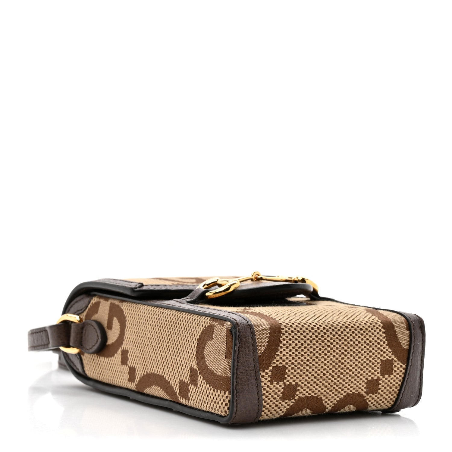 Monogram Jumbo GG Textured Dollar Calfskin Mini Horsebit 1955 Crossbody Bag Camel Ebony New Acero