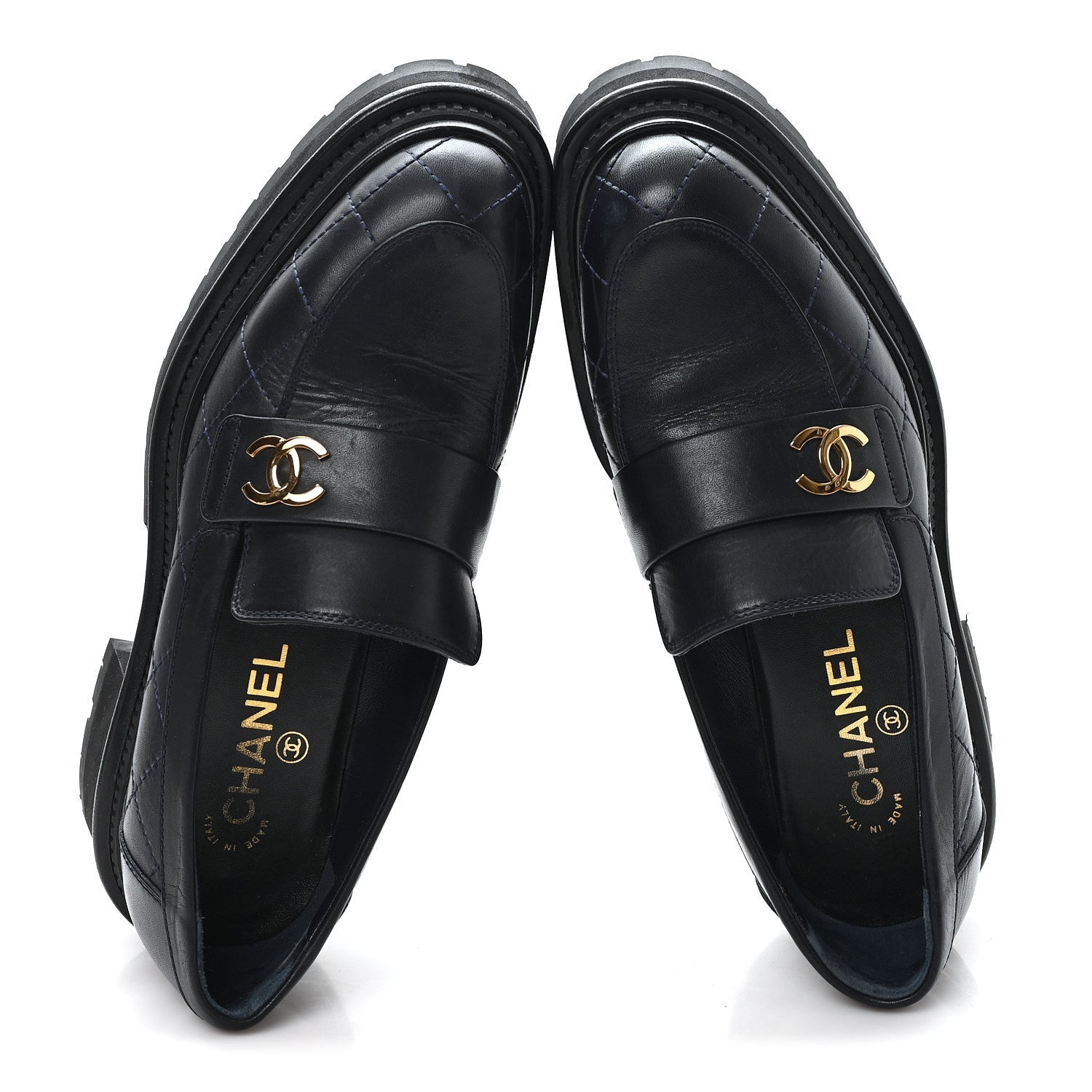 Calfskin Quilted CC Mocassin Loafers 38 Black