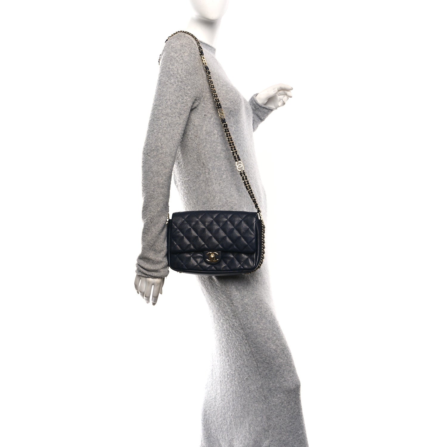 Caviar Quilted Small CC You Flap Navy