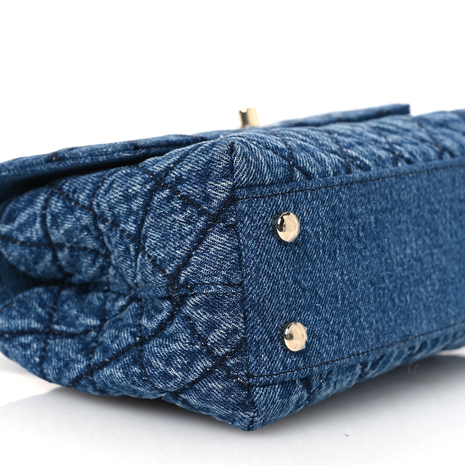 Washed Denim Quilted Mini Coco Handle Flap Blue