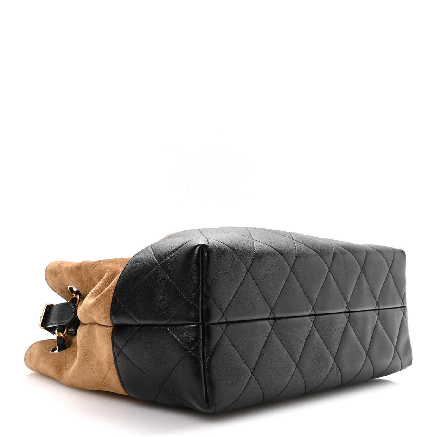 Suede Calfskin Shiny Lambskin Quilted Small Coco Base Shopping Bag Beige Black