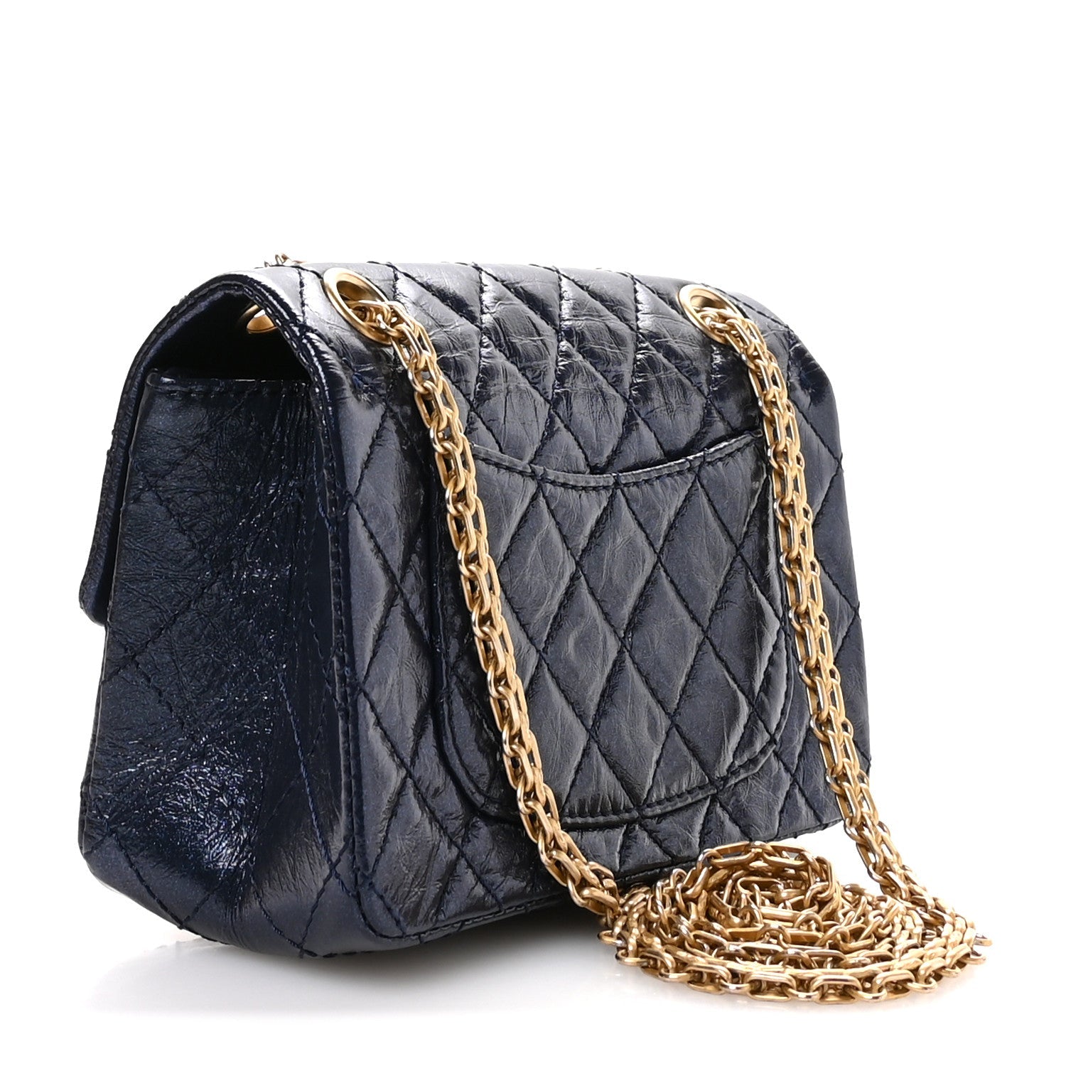 Iridescent Aged Calfskin Quilted 2.55 Reissue Mini Flap Navy