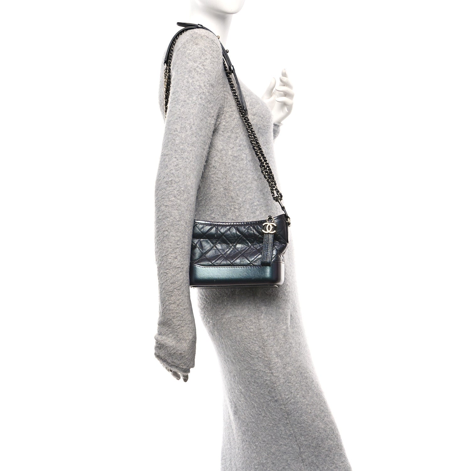 Iridescent Aged Calfskin Quilted Small Gabrielle Hobo Black