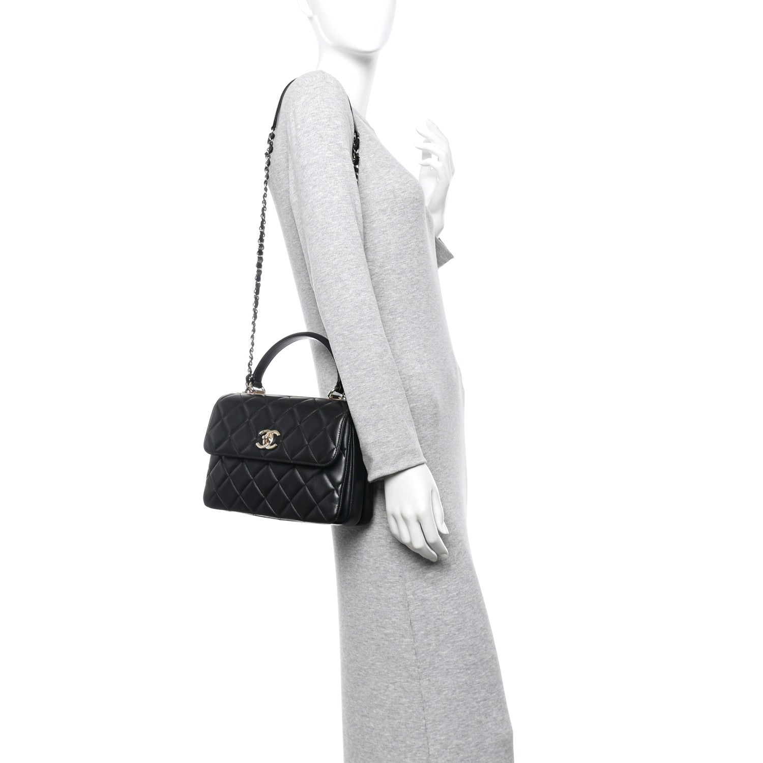 Lambskin Quilted Small Trendy CC Dual Handle Flap Bag Black