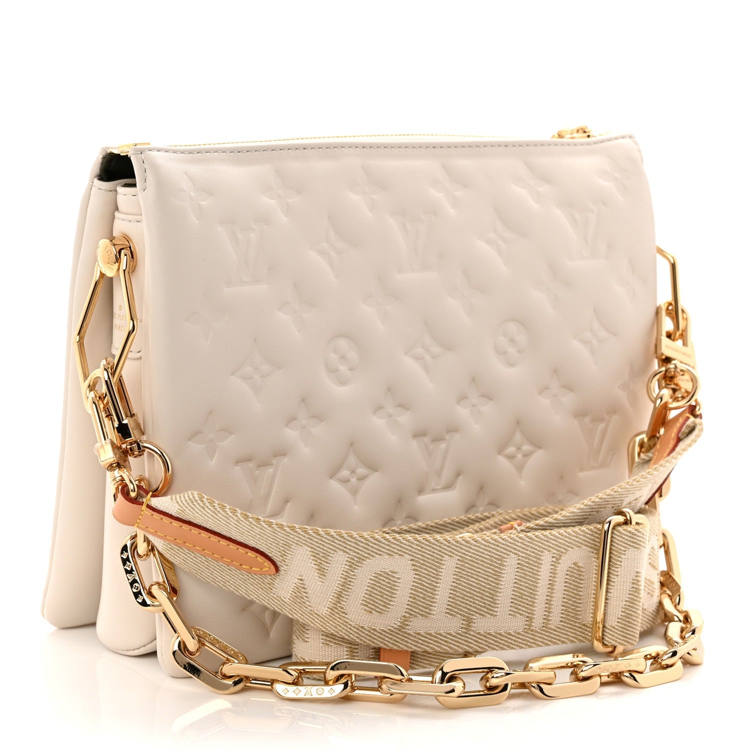 Lambskin Embossed Monogram Coussin PM Beige Cream