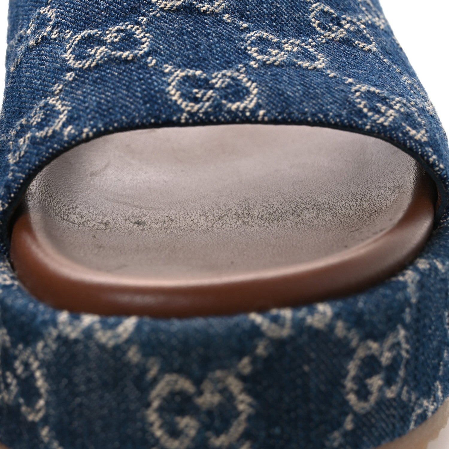 New Denim GG Monogram Angelina Platform 55mm Slide Sandals 39.5 Blue Tea