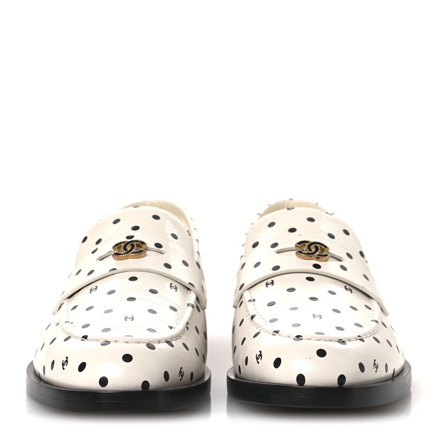 Printed Calfskin CC Dots Moccasin Loafers 36 Ivory Black