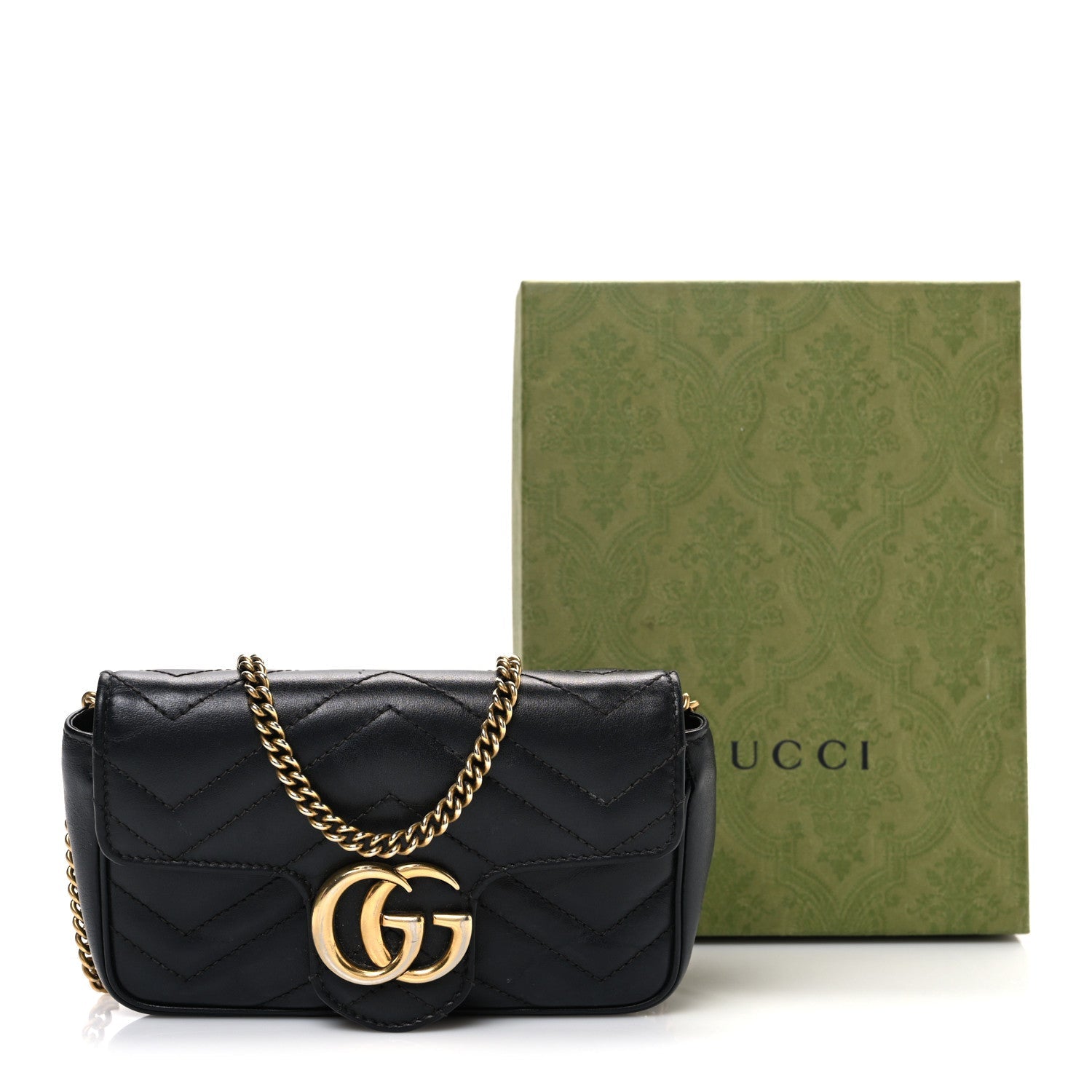 Calfskin Matelasse Super Mini GG Marmont Shoulder Bag Black