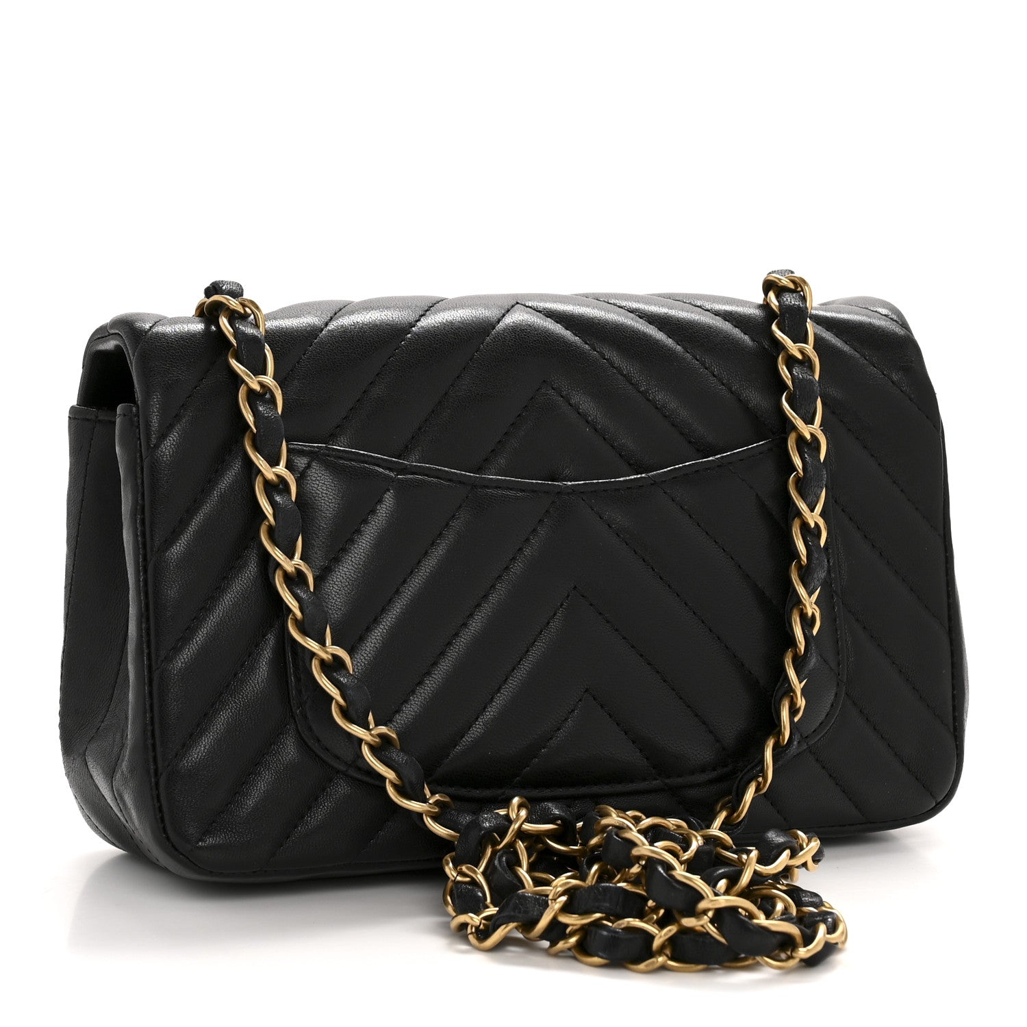 Lambskin Chevron Quilted Mini Rectangular Flap Black