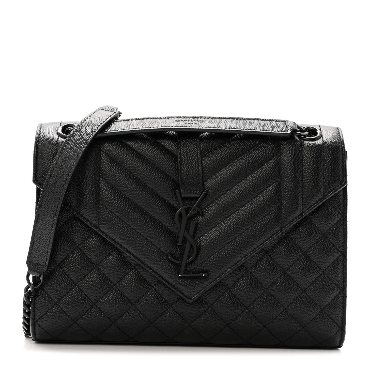 Grain De Poudre Textured Mixed Matelasse Triquilt Medium Monogram Monochrome Satchel Black