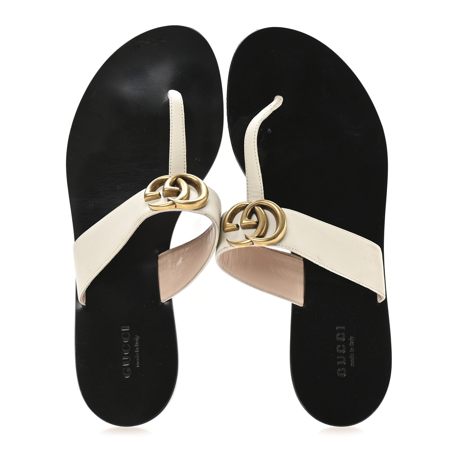 Calfskin GG Marmont Thong Sandals 38 Mystic White