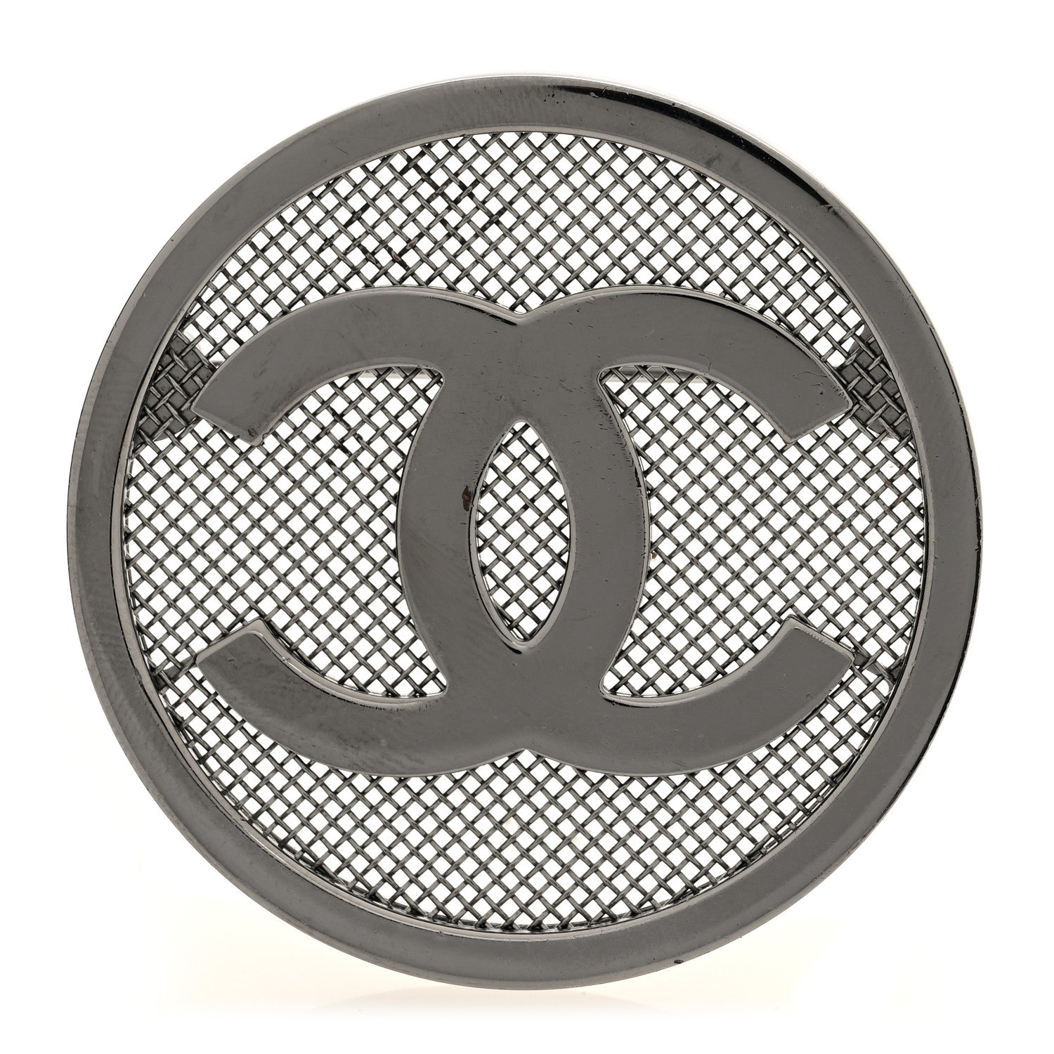 Mesh Circle CC Brooch Silver